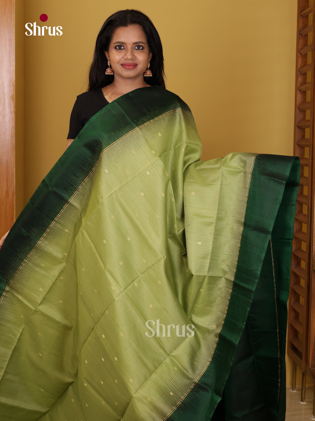 Buy Majestic Pista Green Pure Soft Silk Saree with Gold Buttas, Green Border & Chevron Brocade pallu