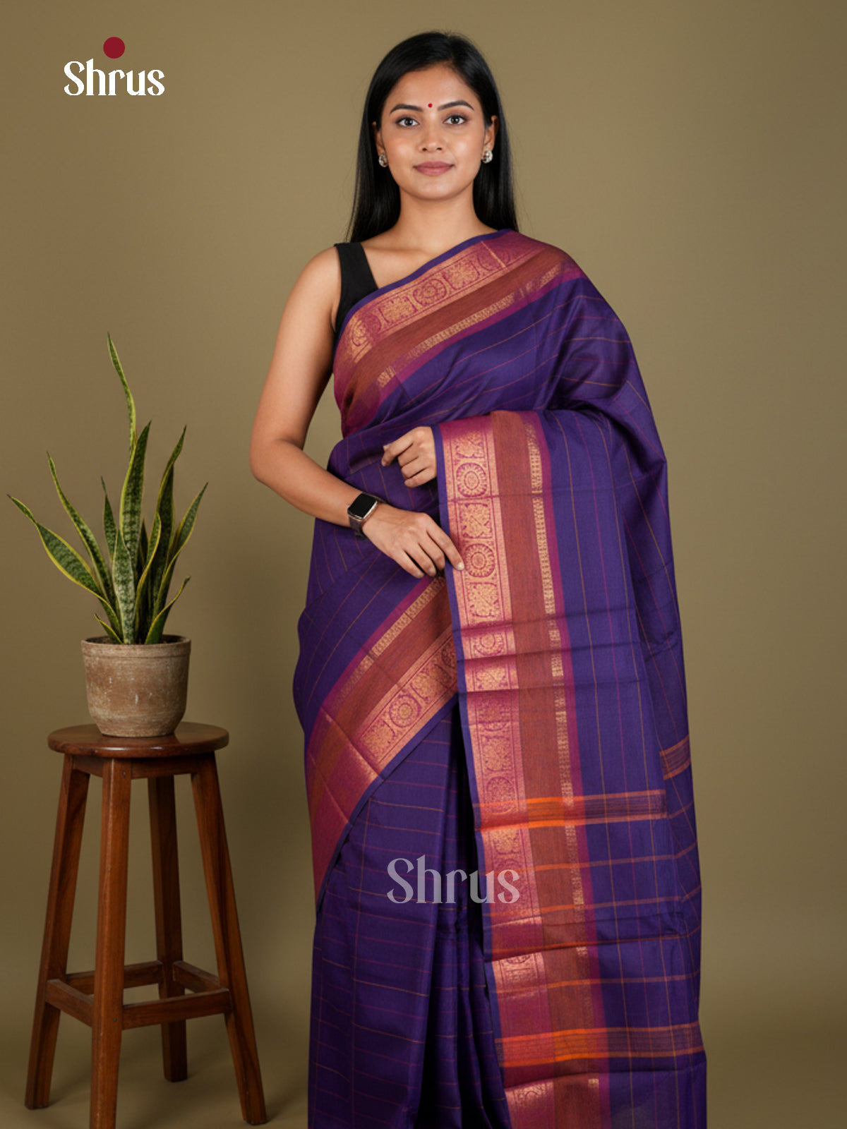 Pretty Blue Chettinad Cotton Sarees With Thread Woven Stripes & Brown Rettaipet Zari Border