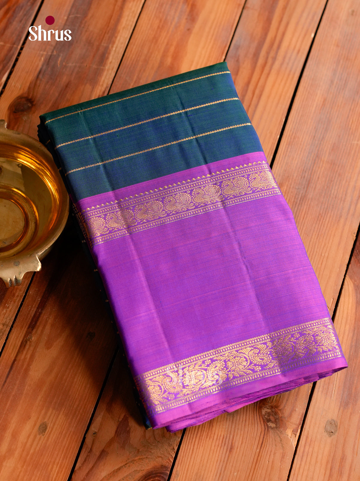 Pretty Dual Tone Sapphire Blue Kanchipuram Silk Saree With ZAri Stripes | Purple Rettapet Zari Border & Pallu