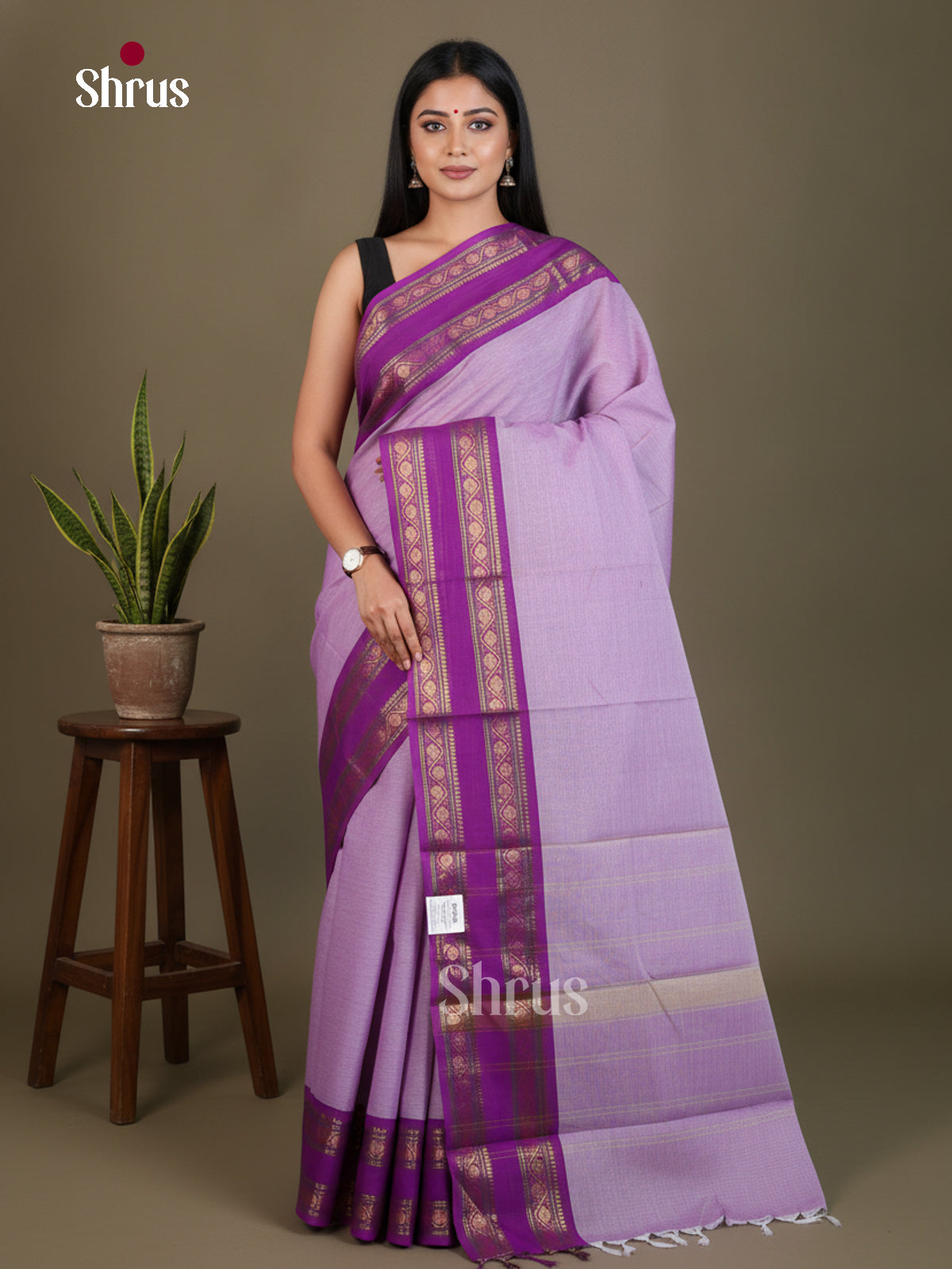Pretty Lavender Chettinad Cotton Saree With Purple Rettapet Zari Border & Traditional Pallu