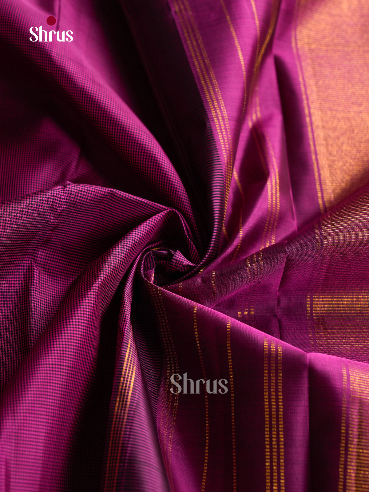 Pretty Magenta Pattu Saree With Dual Tone Micro Checks & Pink Zari Striped Border