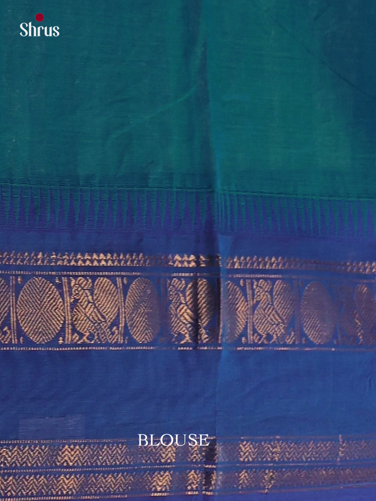 Teal green Chettinad Cotton Saree With Thread Buttas & Royal Blue Rettapet Temple Zari Border