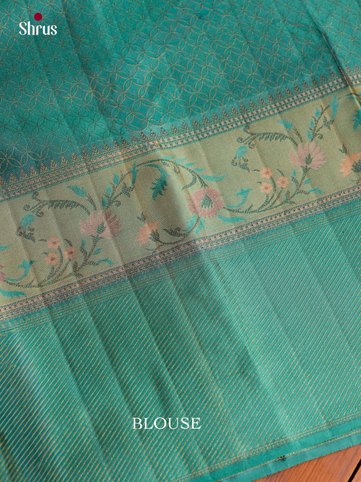 Pretty Violet Kanchipuram Saree With Floral Buttas & Turquoise Border With Floral Vines