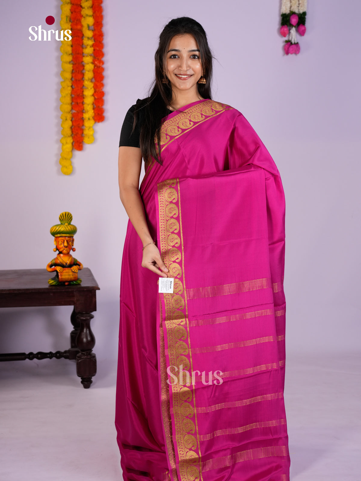 Buy Striking Purple Mysore Silk Saree with Plain Body, Paisley Zari Border & Traditional Pallu