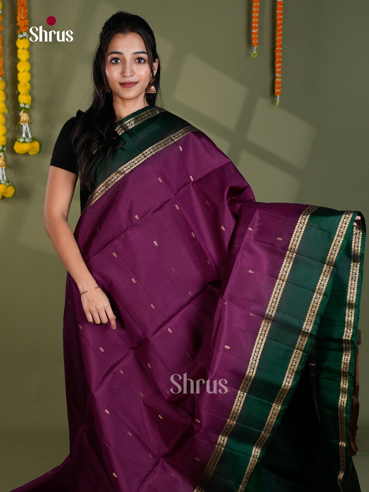 Buy Opulent Purple Pure Soft Silk Saree With Golden Buttas & Dark Green Rettaipet Zari Border