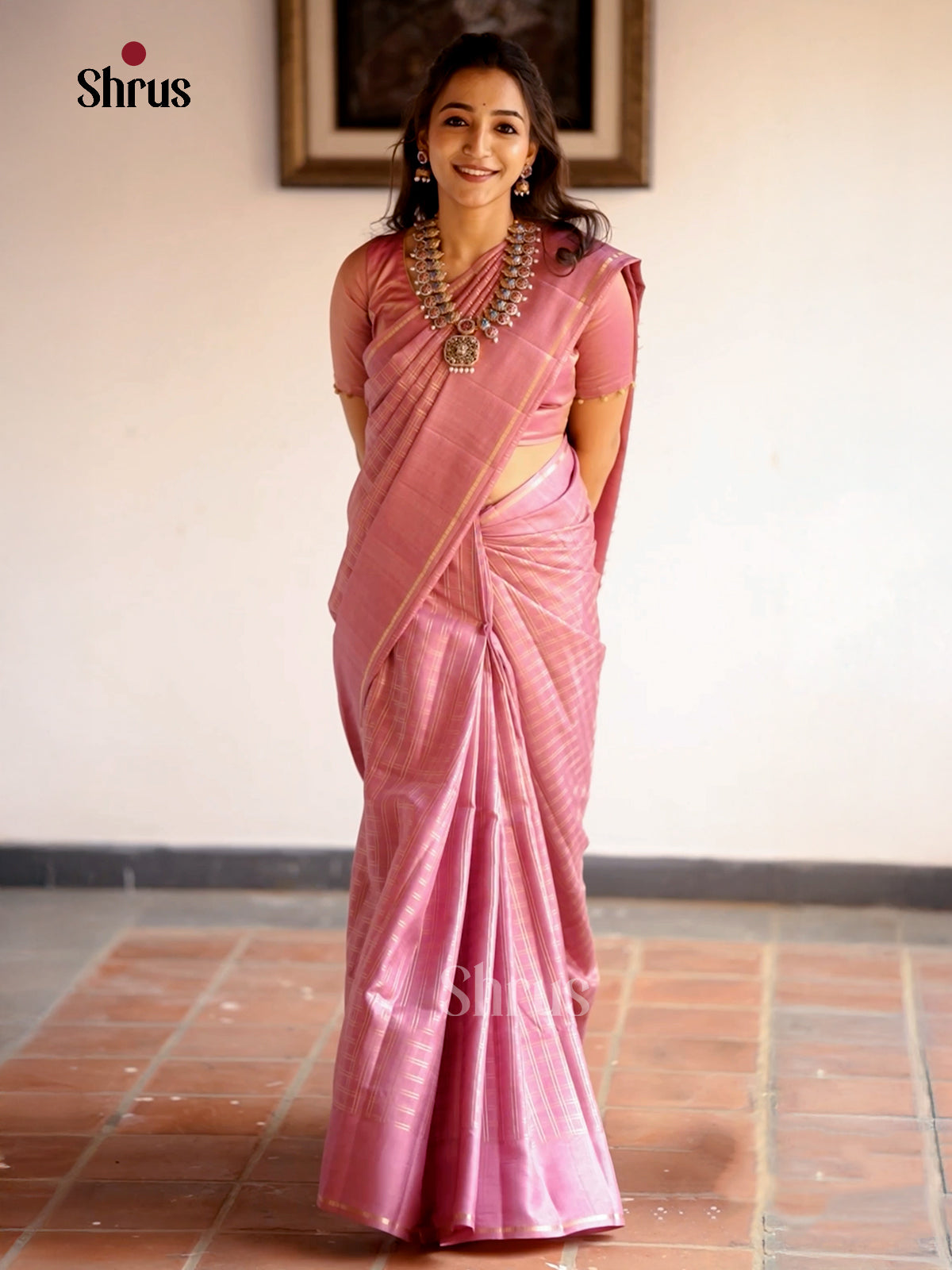 Onion Pink  - Semi Rawsilk - Saree-EAS22013 - Shop on Shrus.com