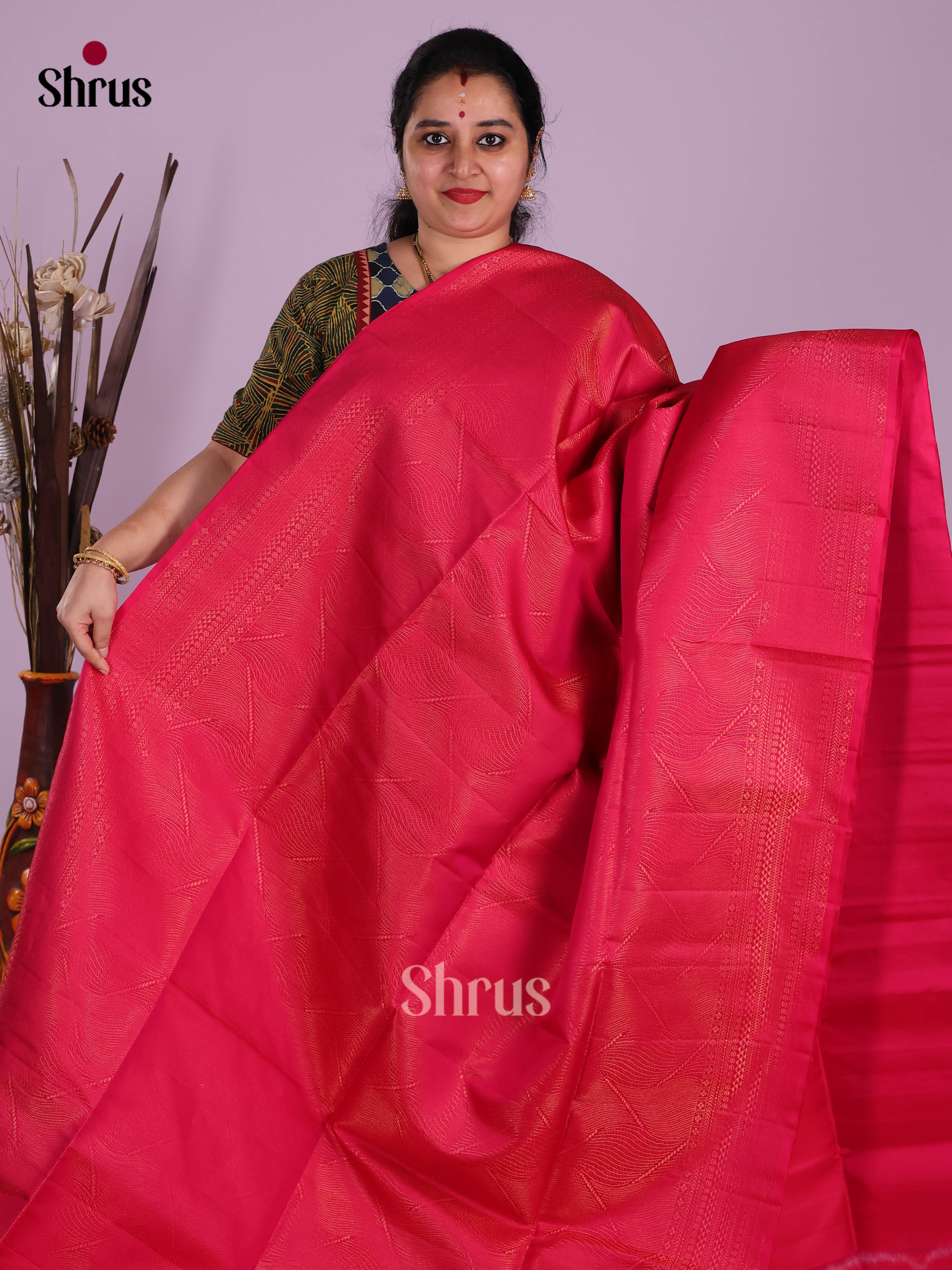 Buy Blushing Rani Pink Pure Soft Silk Saree With Intricately Woven Jacquard Pattern & Self Border