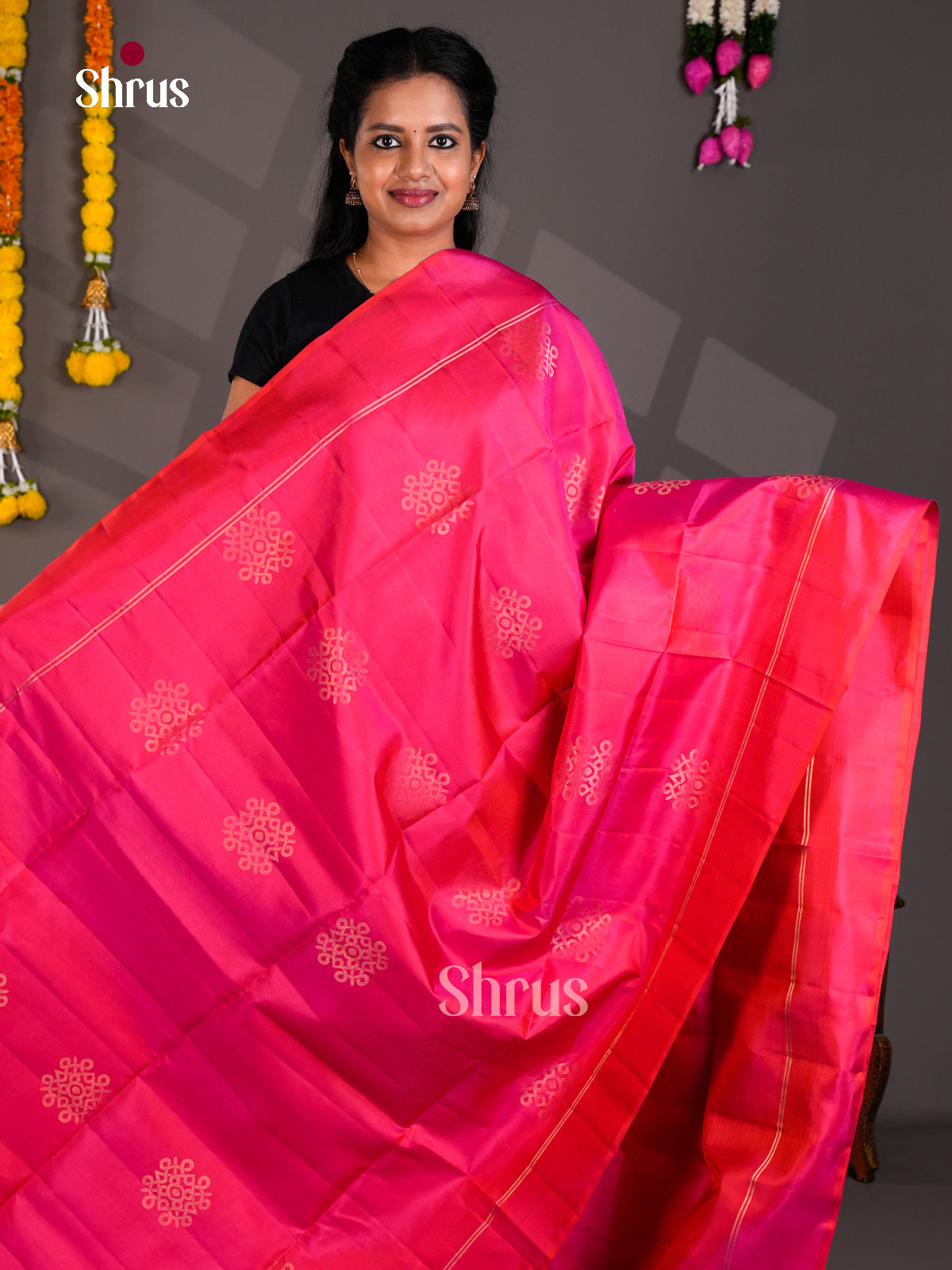 Buy Sheeny Rani Pink Soft Silk Saree With Kolam Motifs printed Body & Pallu