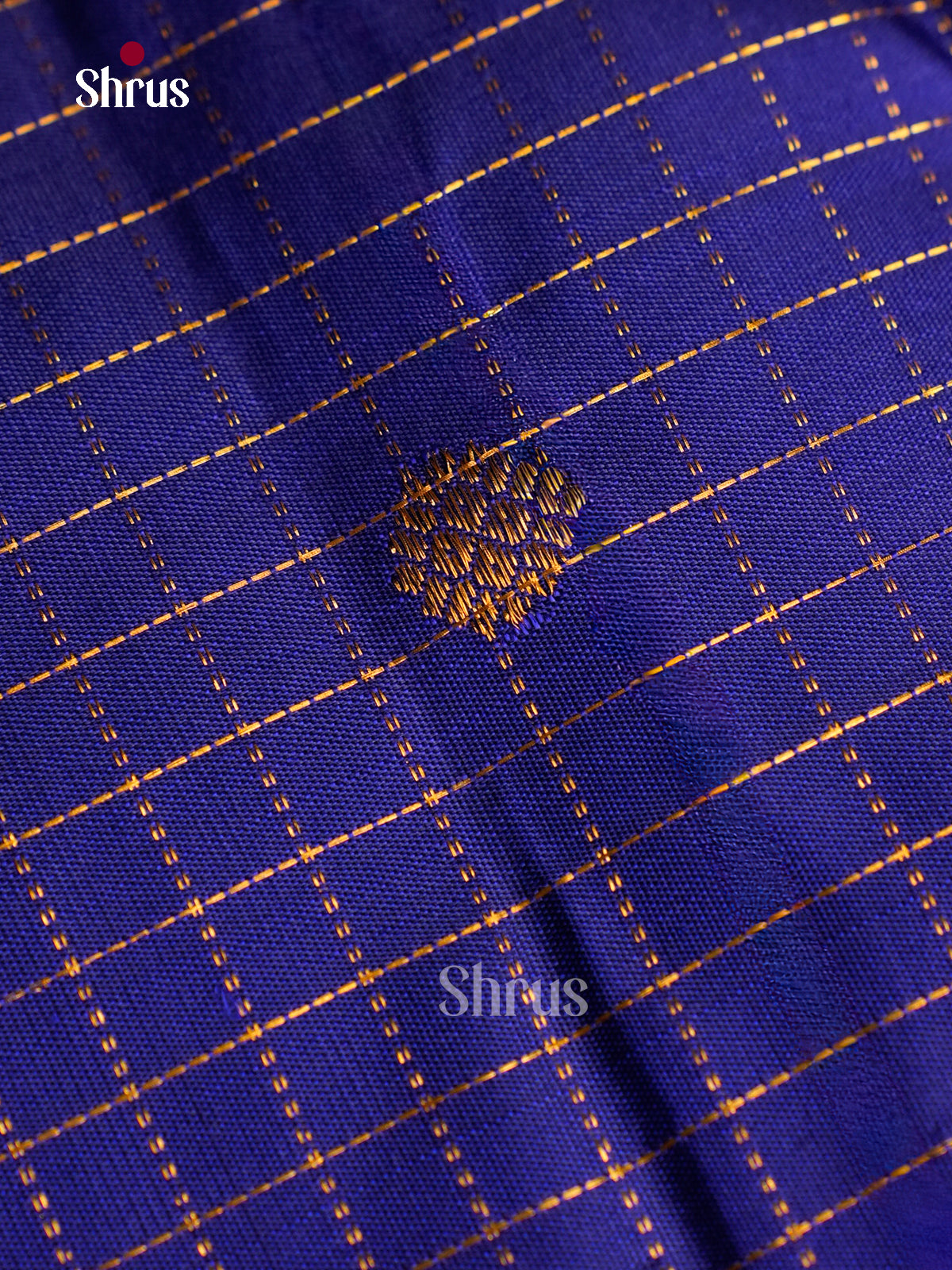 Regal Indigo Kanchipuram Pattu Saree With Zari Checks & Buttas | Purple Zari Border & Brocade Pallu