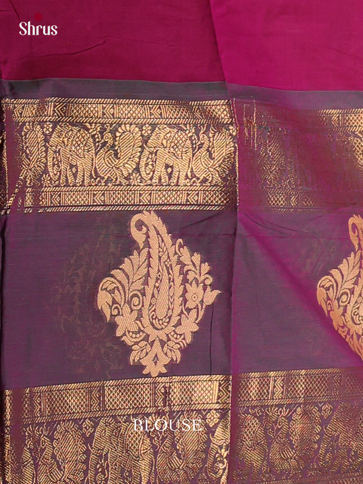 Regal Magenta Checked Chettinad Cotton Saree With Grey Rettapet Zari Border