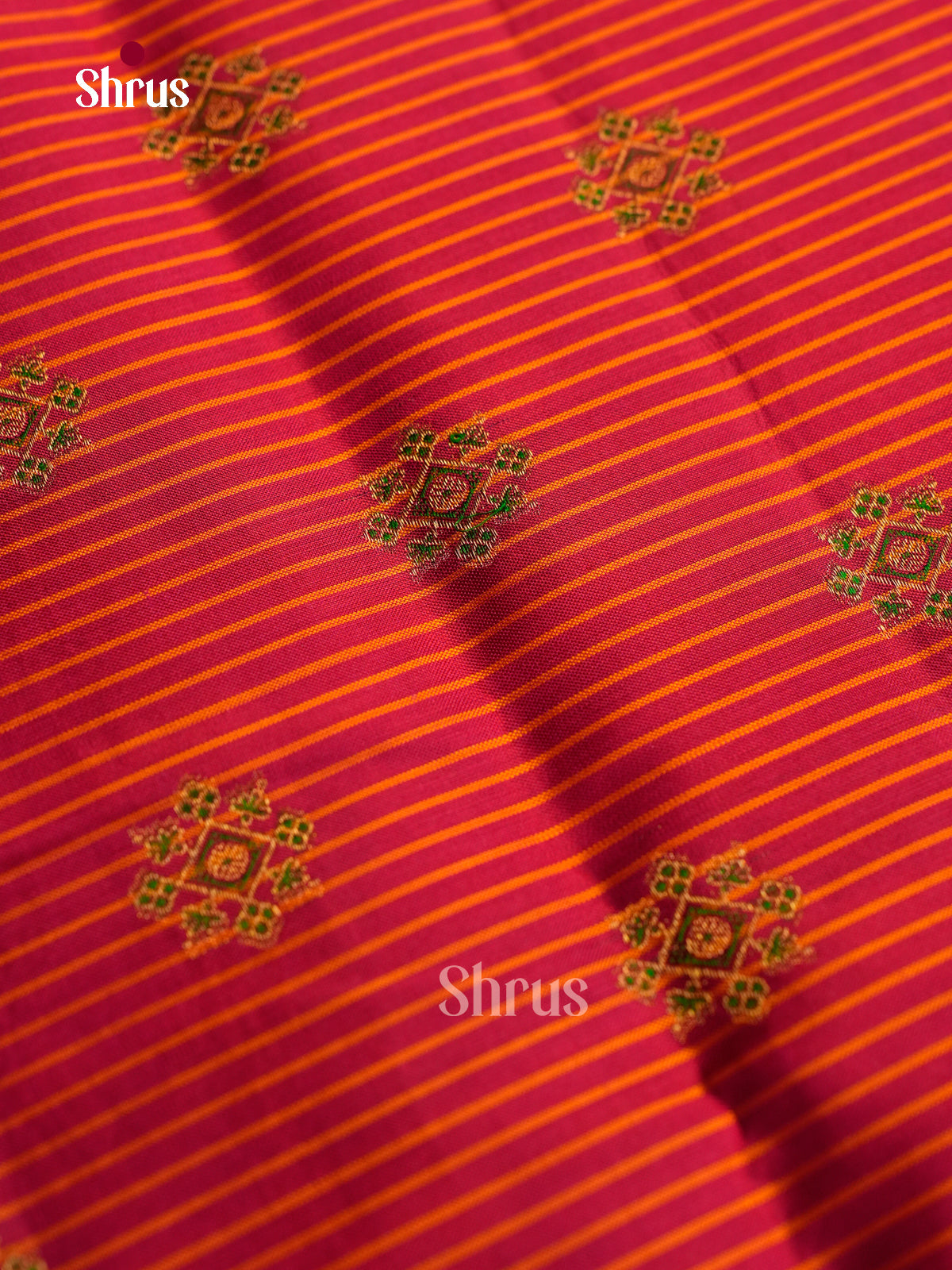 Regal Red Kanchi Pattu Saree With Stripes & Thread Buttas | Magenta Border & Intricately Woven Zari Pallu