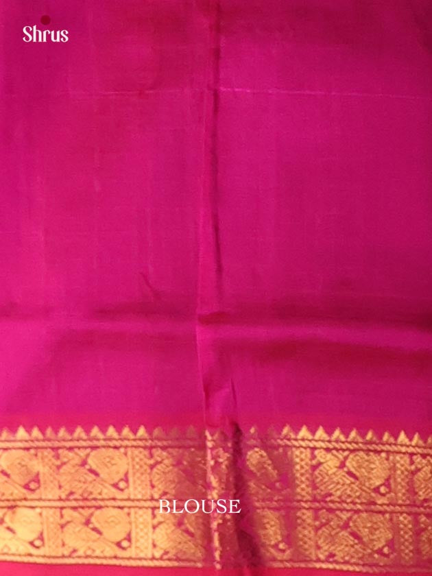 Resplendent Deep Purple Cotton Silk Saree With Golden Checks, Pink Zari Woven Border & Brocade Pallu 2