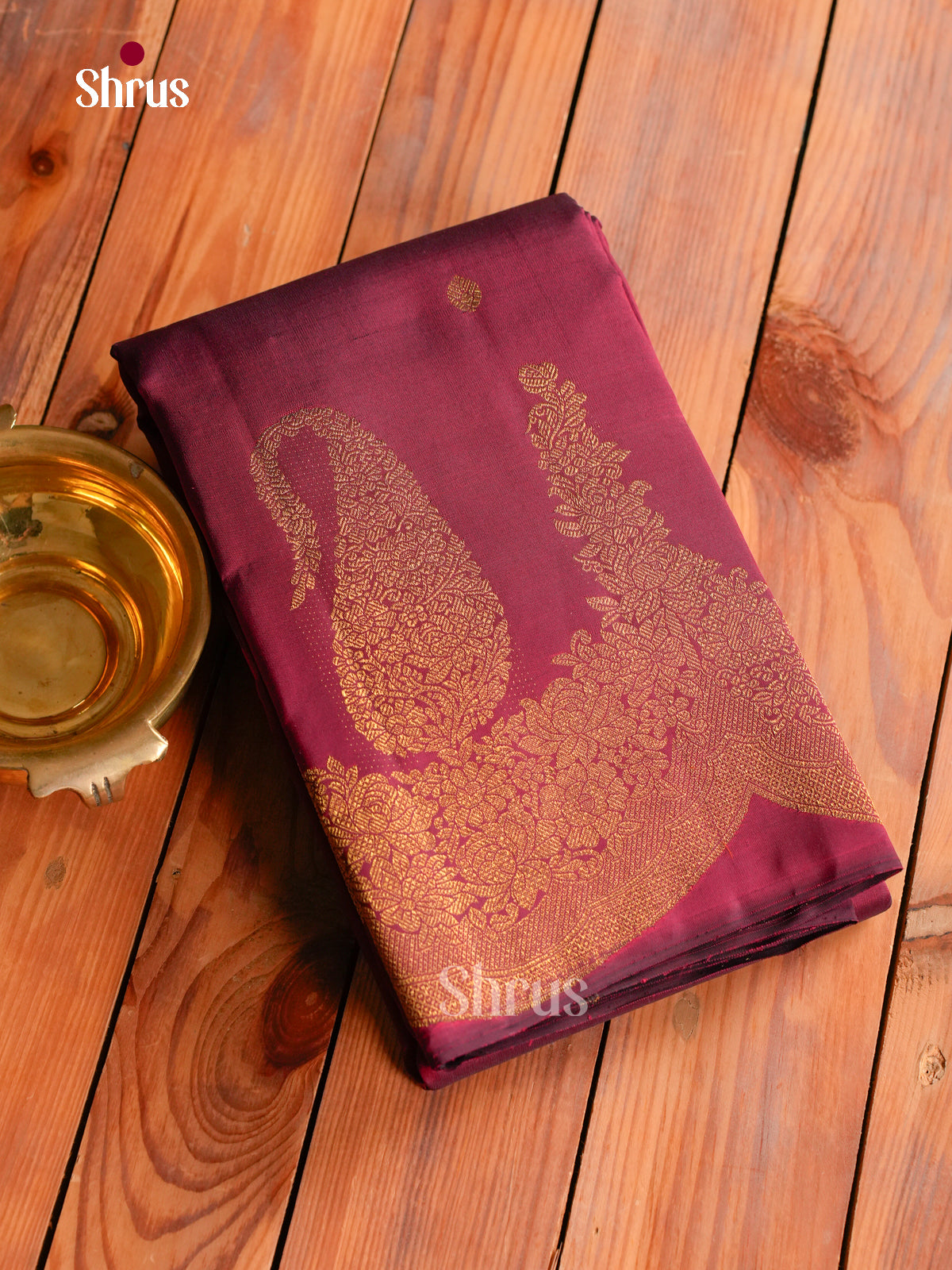 Rich Wine Maroon Kanchipuram silk Saree With Floral Buttas & Self Border With Floral Vines & Paisley Motifs