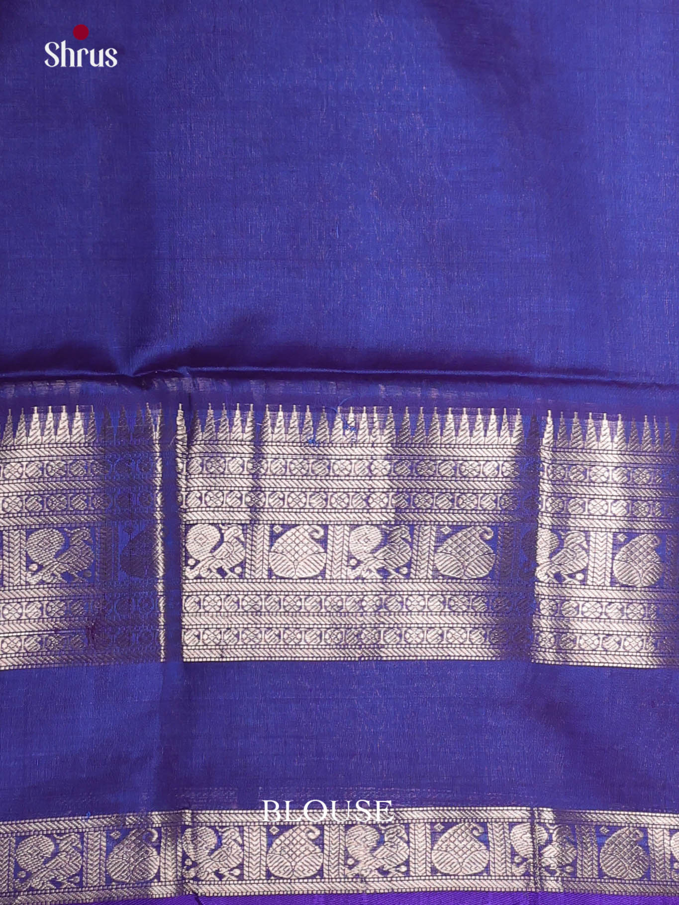 Buy Sheeny Royal Blue Cotton Silk Saree with Silver Bird Buttas, Rettaipet Border & Brocade Pallu