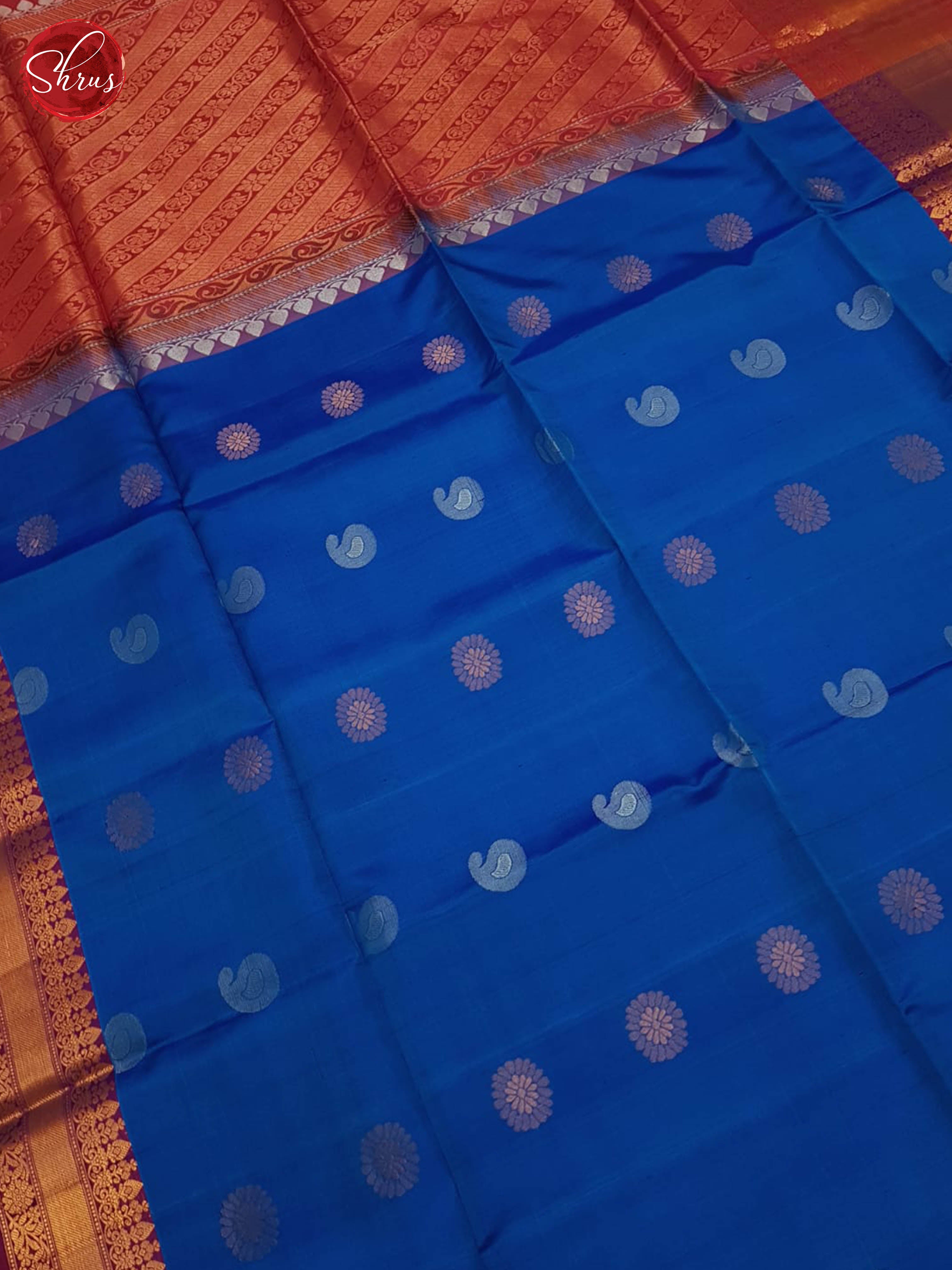 Majestic Royal Blue Pure Soft Silk Sarees With Silver & Gold Buttas, Red Zari Border & Brocade Pallu