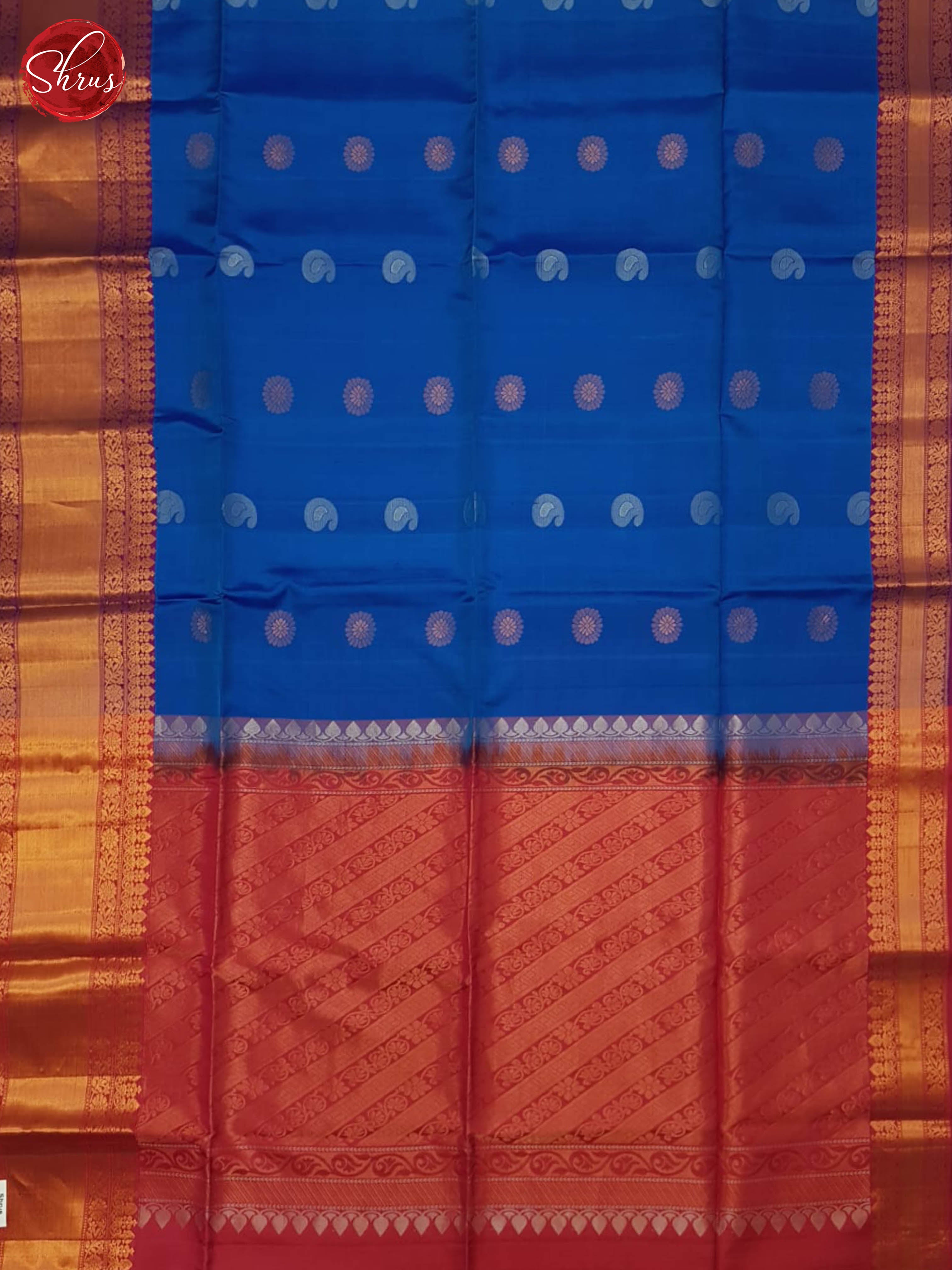 Majestic Royal Blue Soft Silk Sarees With Silver & Gold Buttas, Red Zari Border & Brocade Pallu