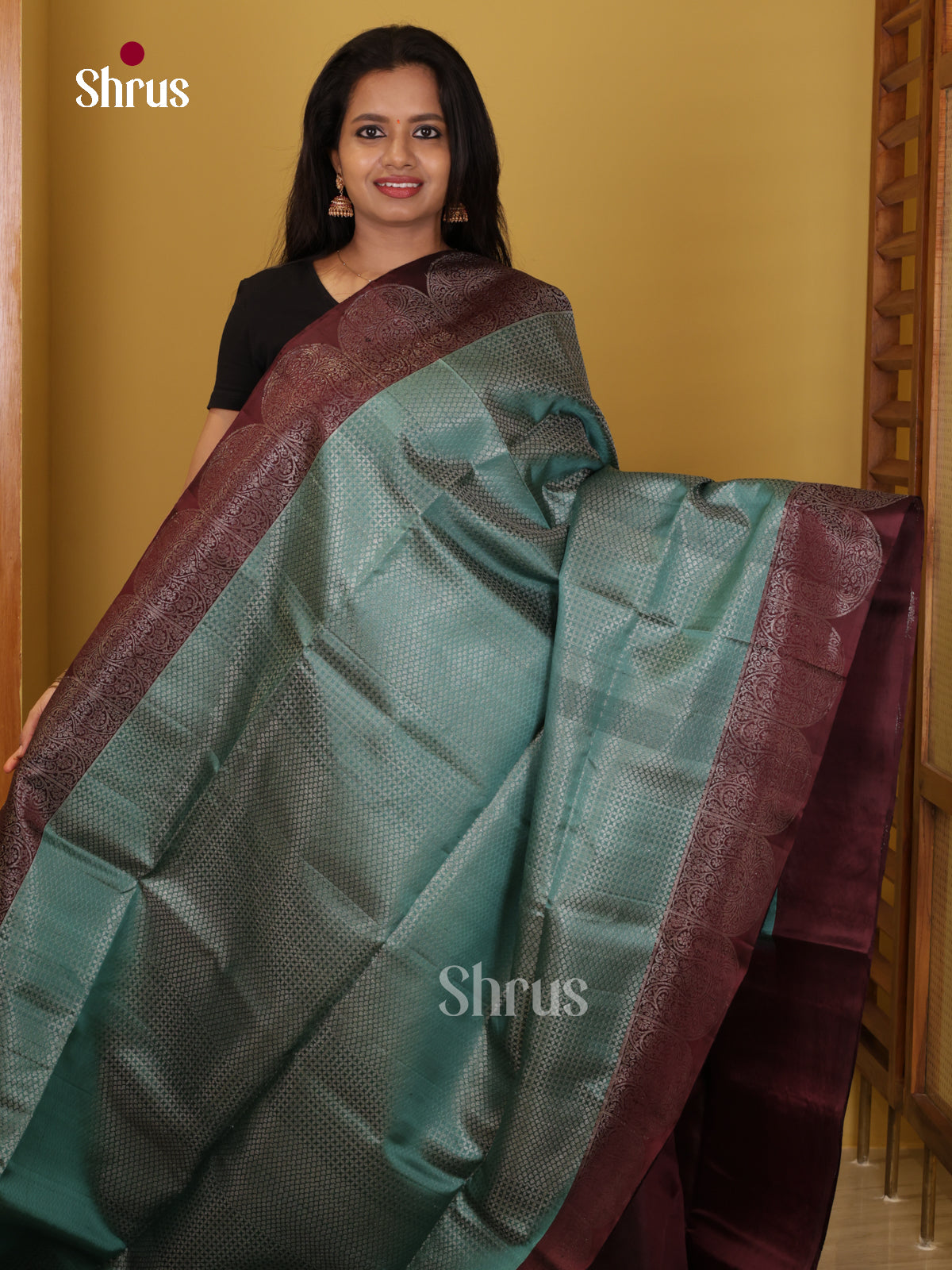Buy Ethereal Sea Green Pure Soft Silk Saree Diamond Brocade Patterns & Wine Border 
