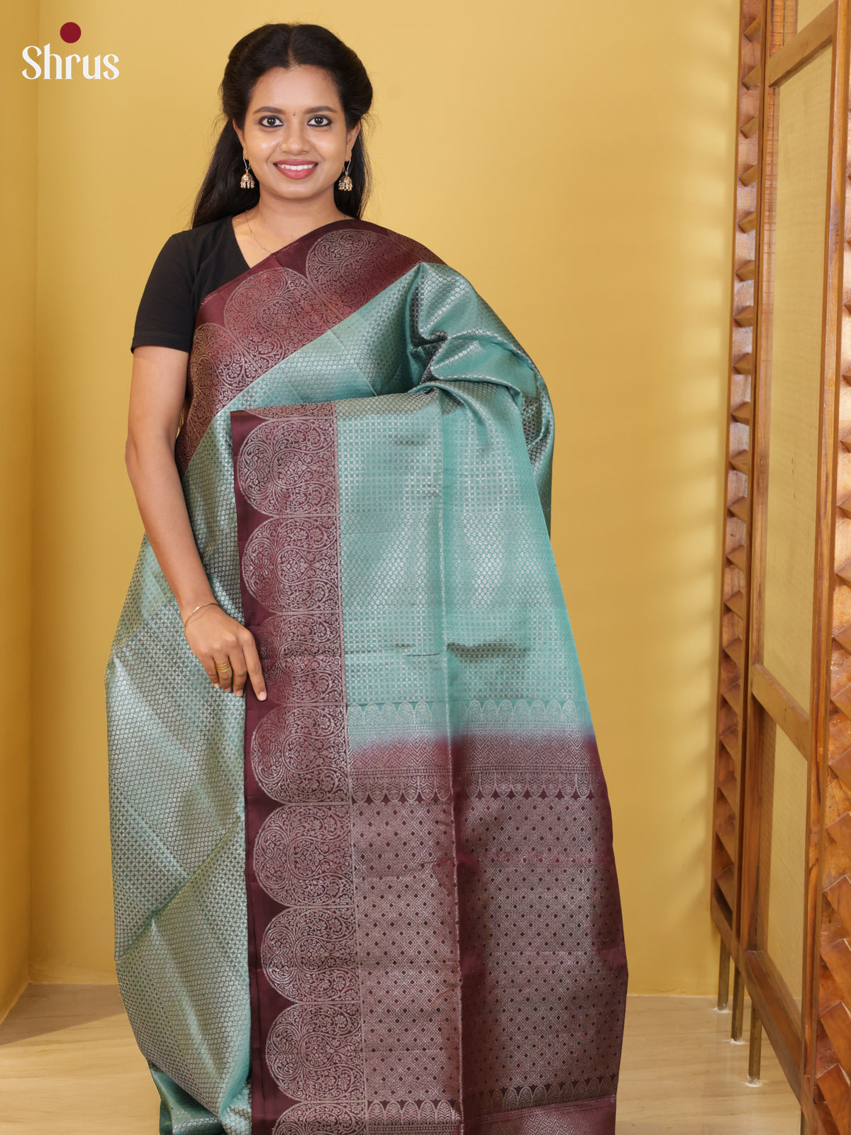 Buy Radiant Sea Green Soft Silk Saree With Silver Zari Kattams, Wine Border & Brocade Pallu