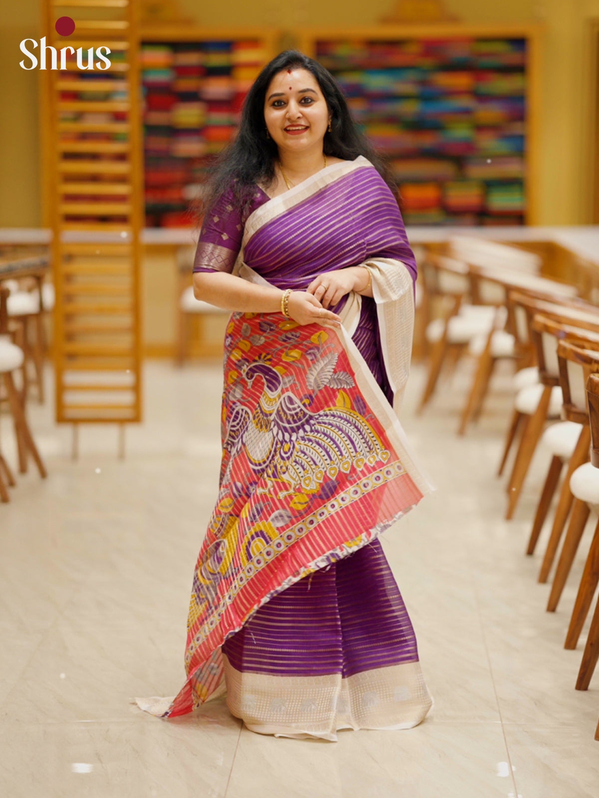 Purple & Lavender - Semi Mysoresilk Saree- DJS22256 - Shop on Shrus.com