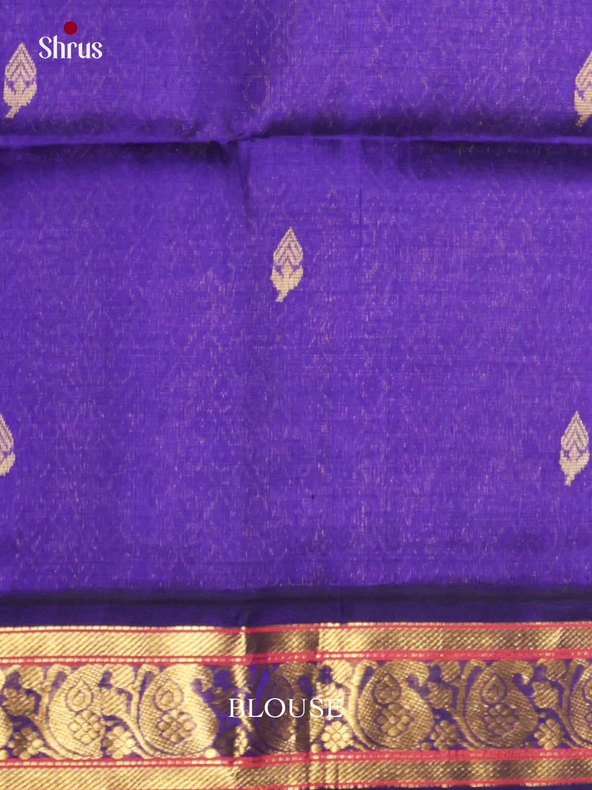 Buy Serene Blue Cotton Silk Saree with Golden Buttas & Zari Woven Purple Korvai Border