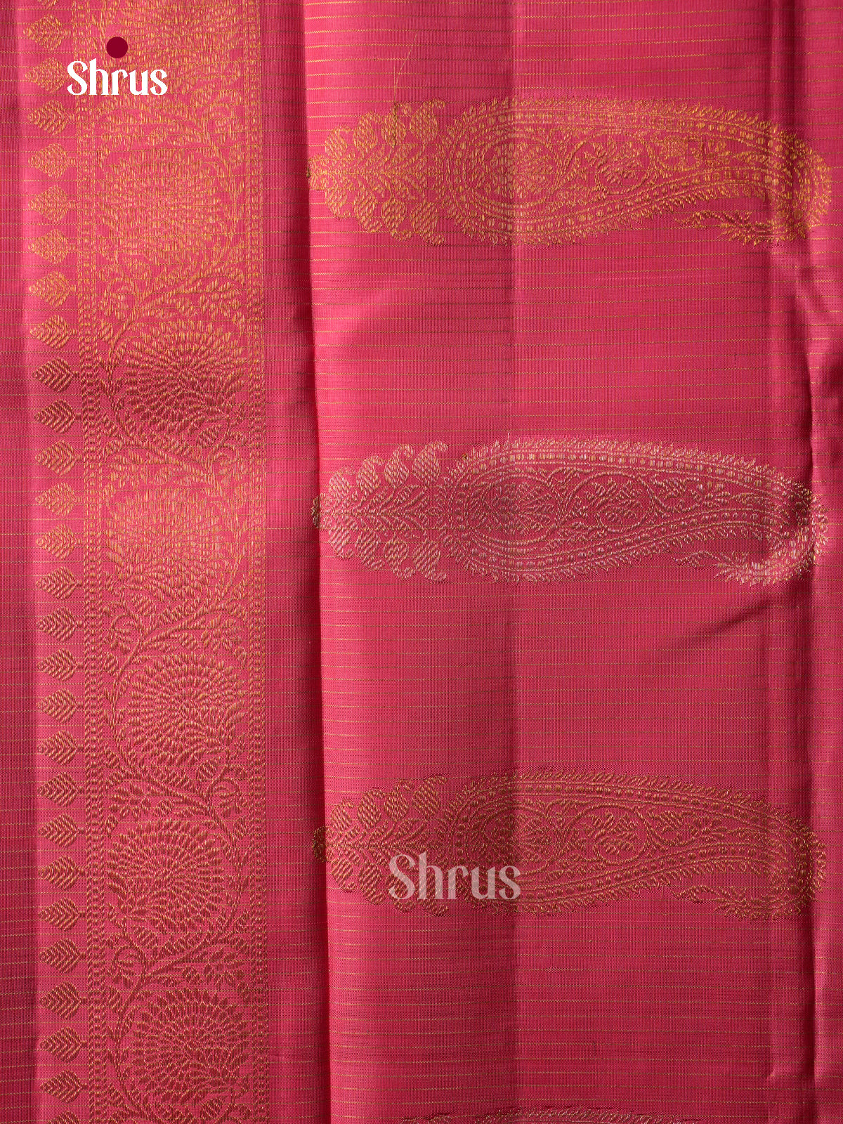 Serene Green Kanchipuram Saree With Micro-checks | Pink Border With Zari Bands