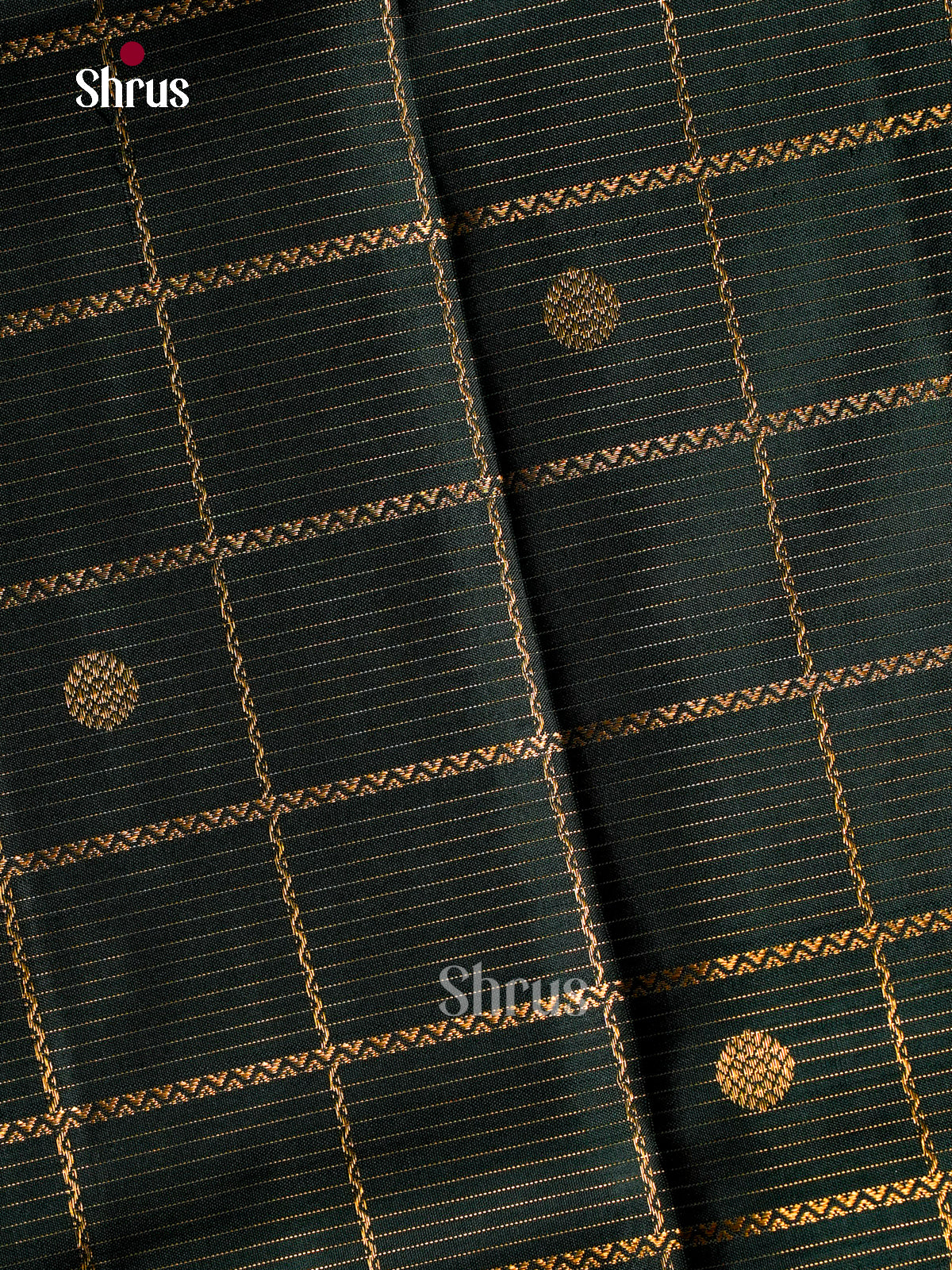 Sheeny Bottle Green Kanchipuram Saree With Zari Checks, Stripes & Buttas | Pink Zari Border & Paisley Pallu