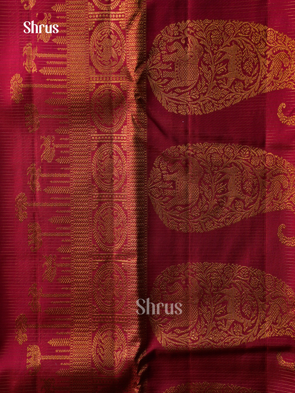 Sheeny Bottle Green Pattu Saree With Zari Checks, Stripes & Buttas | Pink Zari Border & Paisley Pallu