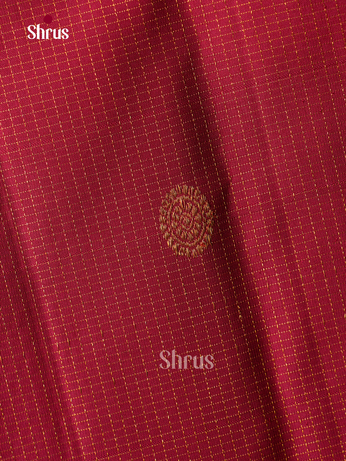 Sheeny Dark Red Kanchipuram Silk Saree With Fine Checks & Buttas | Self Broad Zari Border & Brocade Pallu