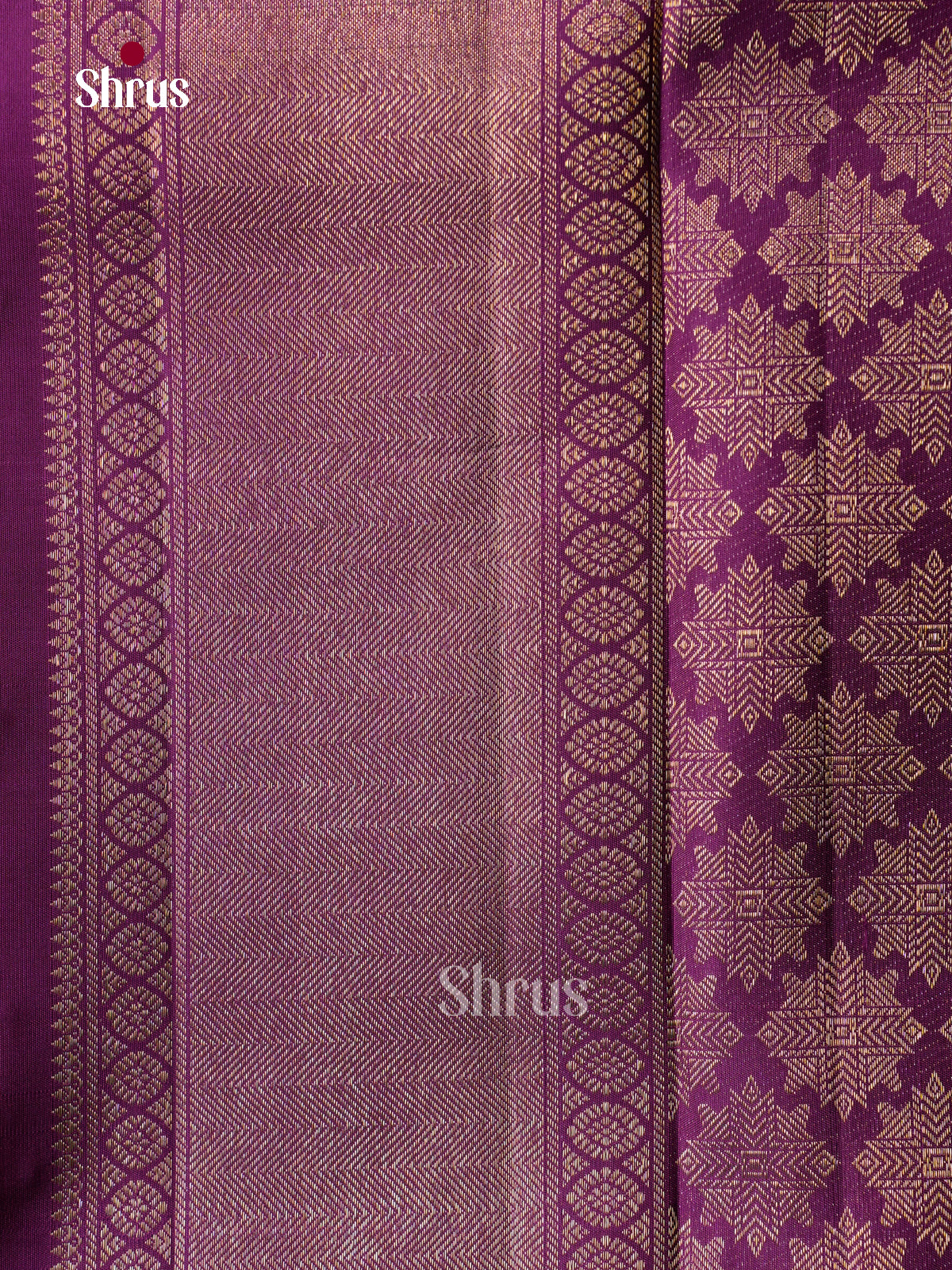 Sheeny Turquoise Kanchipuram Saree With Gold Stripes | Purple Border & Pallu With Star Buttas