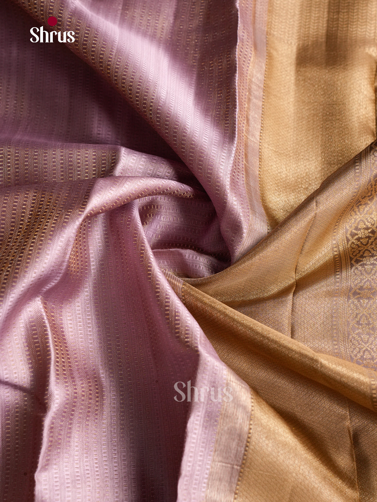 Shimmery Lilac Pattu Saree With Textured Gold Stripes | Charcoal Grey With Zari Floral Vines
