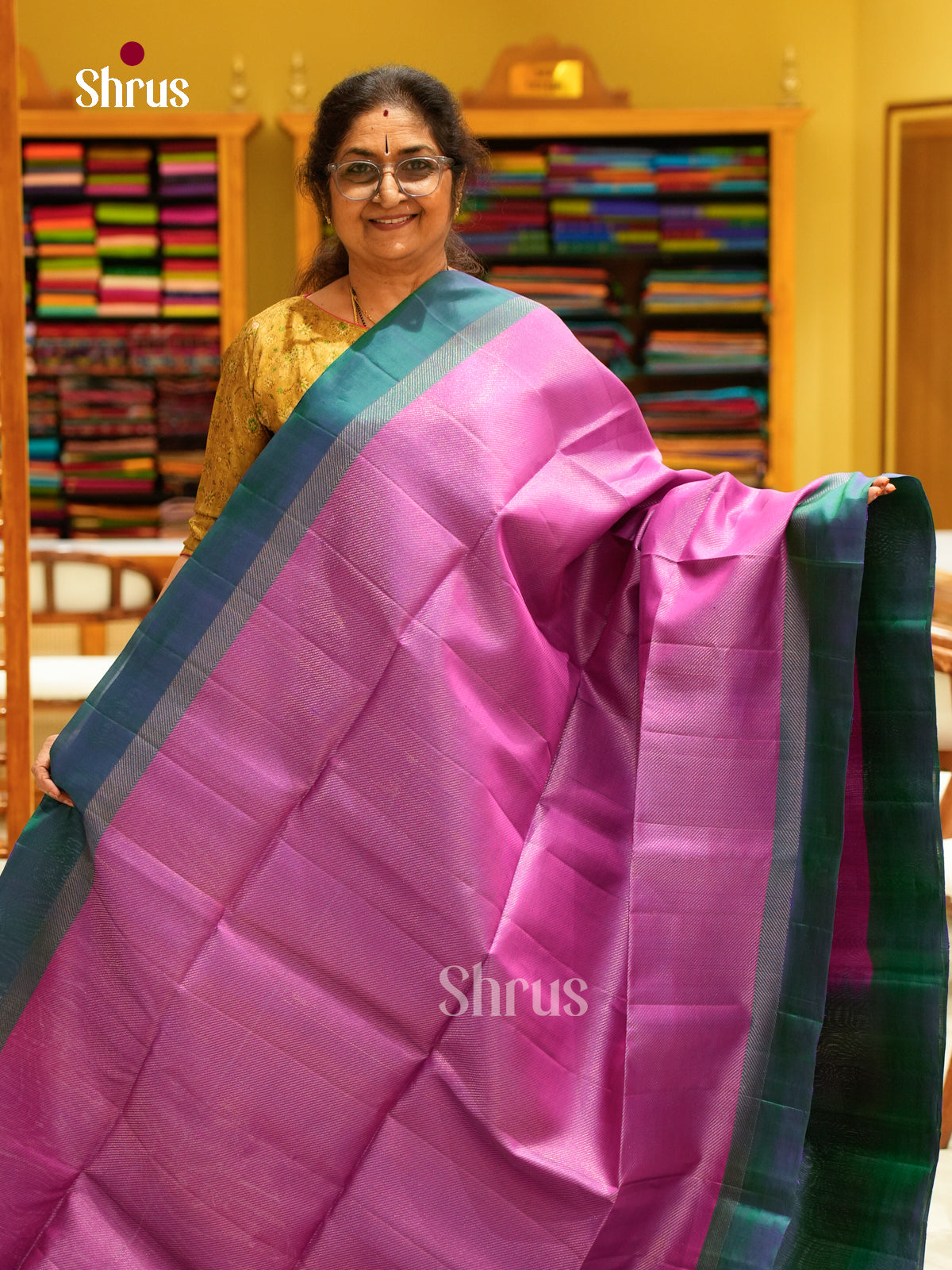 Shimmery Magenta Soft Silk Sarees with Intricate Stripes | Teal Green Contrast Border