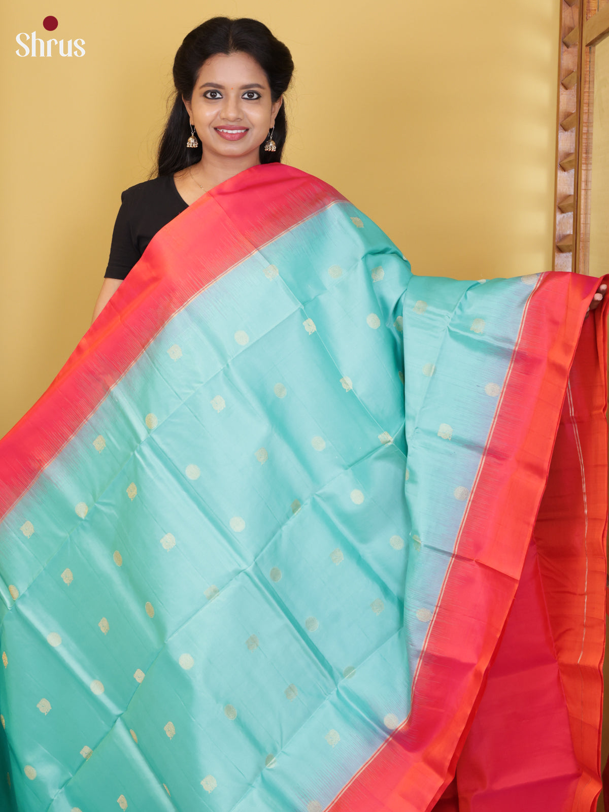 Buy Celestial Sky Blue Pure Soft Silk Saree with Peacock & Floral Buttas, Peach Pink Border & Brocade Pallu