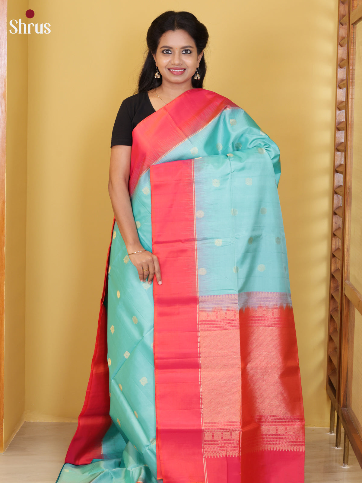 Buy Celestial Sky Blue Soft Silk Saree with Peacock & Floral Buttas, Peach Pink Border & Brocade Pallu