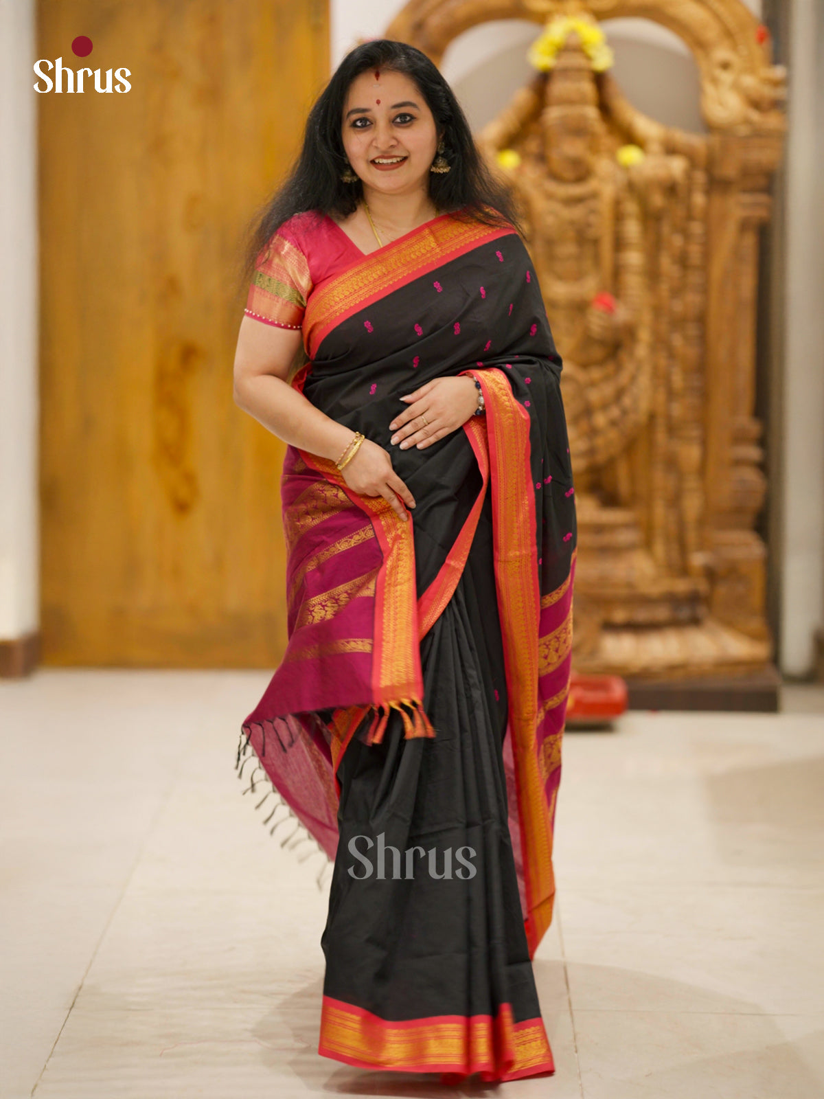 Black & Purple -Kalyani Cotton Saree - EBS14013 - Shop on Shrus.com