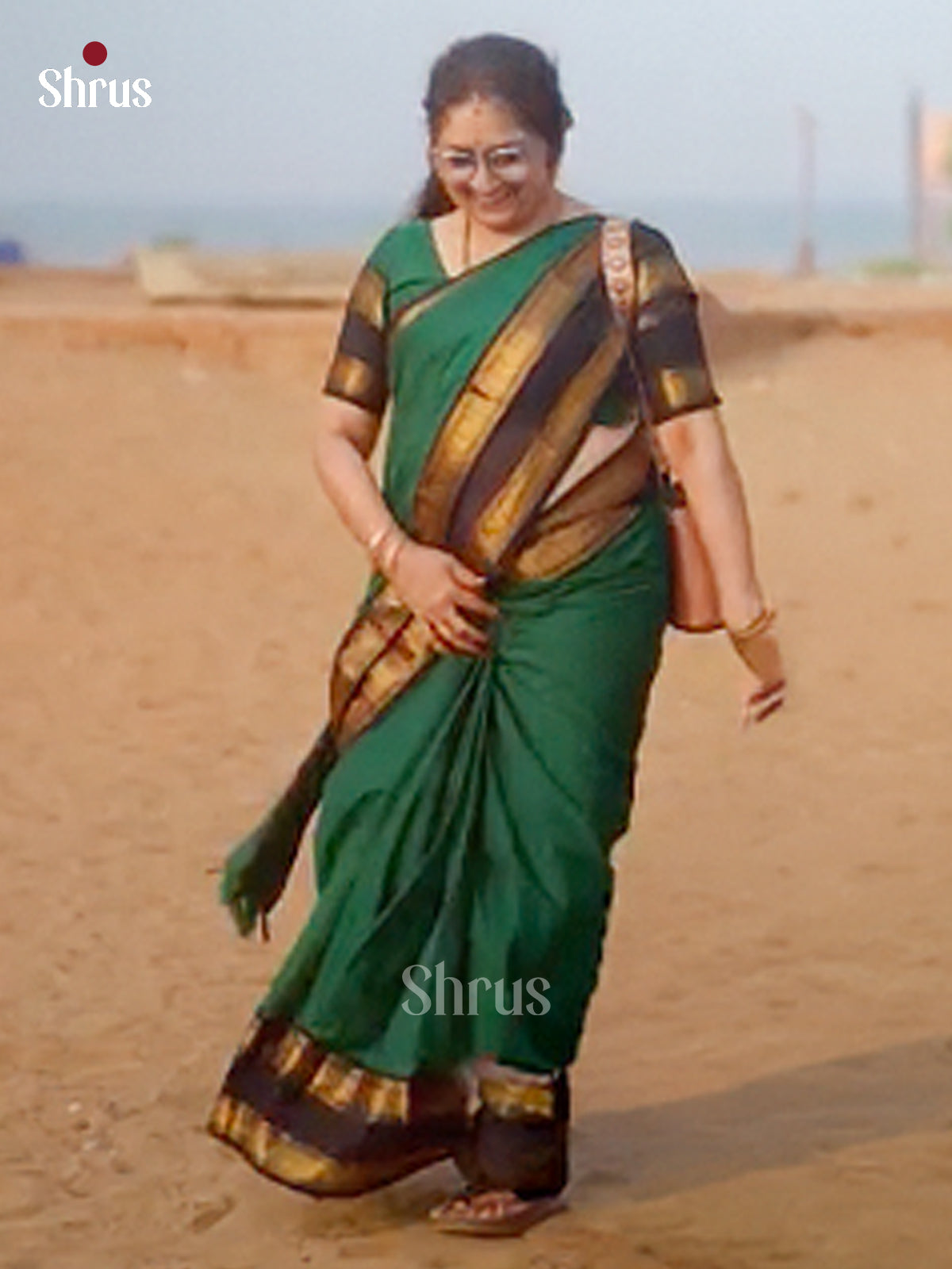 Striking Bottle Green Chettinad Cotton Saree With Black Zari Woven Rettaipet Border