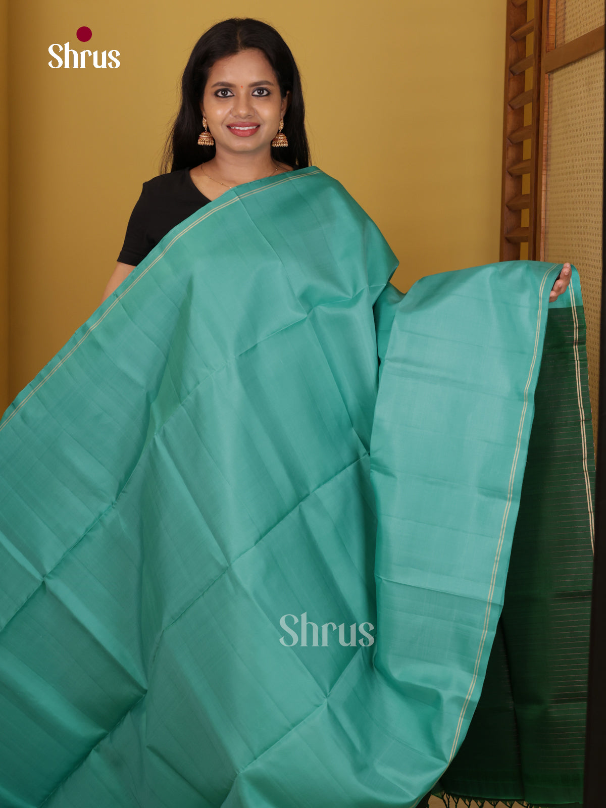 Buy Sophisticated Teal Pure Soft Silk Saree with Subtle Stripes & Dark Green Zari Pallu