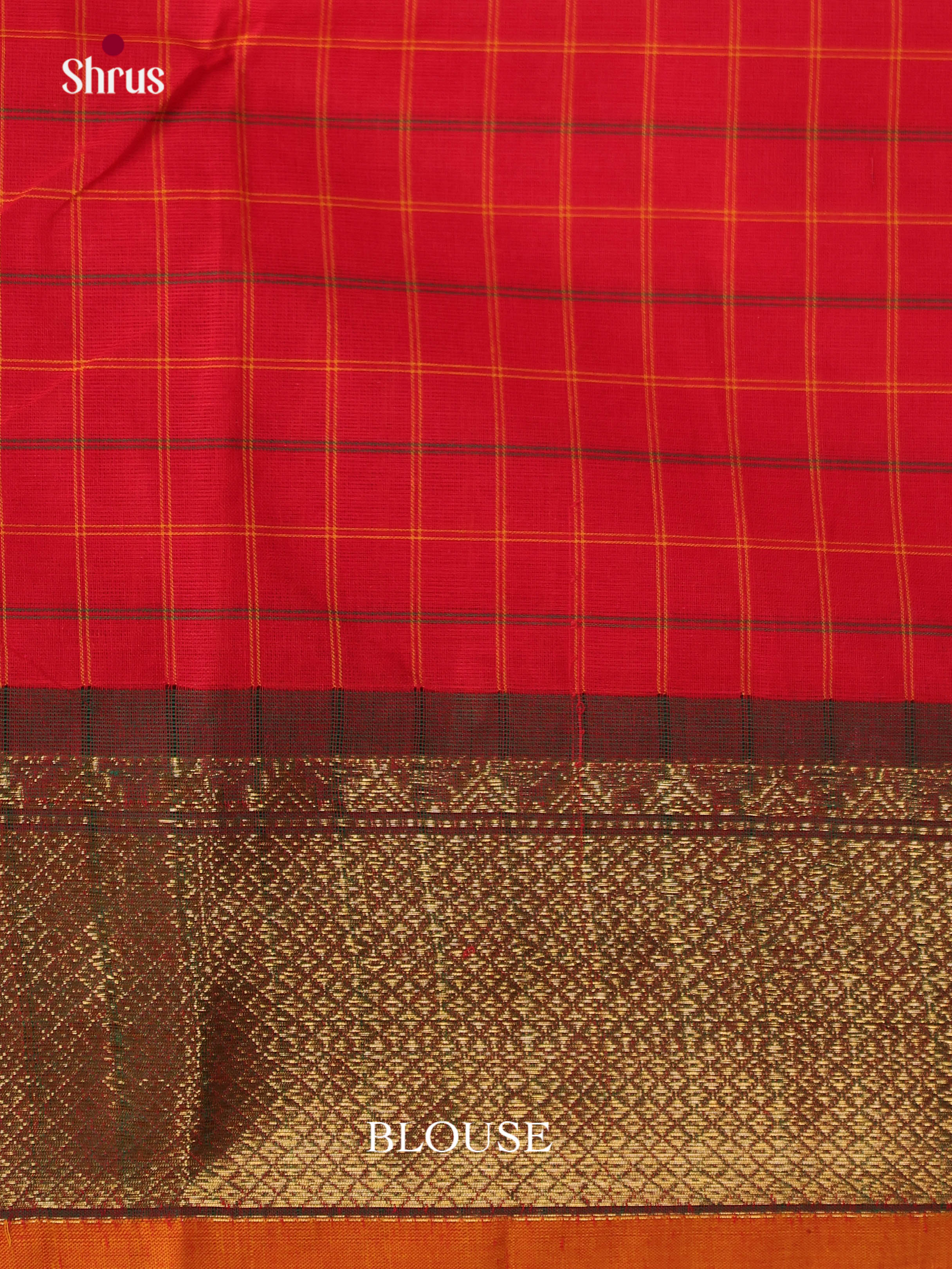 Timeless Red Cotton Sarees With Thread Checks, Buttas & Mustard Zari Border