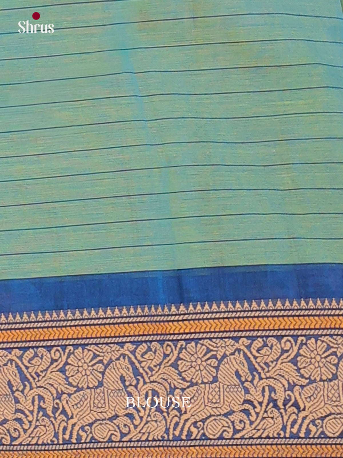 Timeless Sea Green Chettinad Saree With Checks, Micro Buttas & Blue Border
