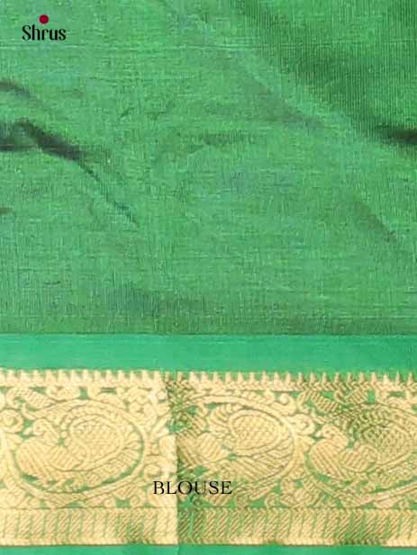 Traditional Deep Violet Cotton Silk Saree With Gold Floral Buttas, Zari Woven Border & Emerald Green Chit Pallu 2