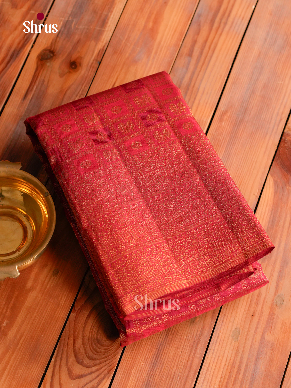 Traditional Red Kanchipuram silk Saree With Zari checks & woven Motifs | Self Zari Border & Pallu
