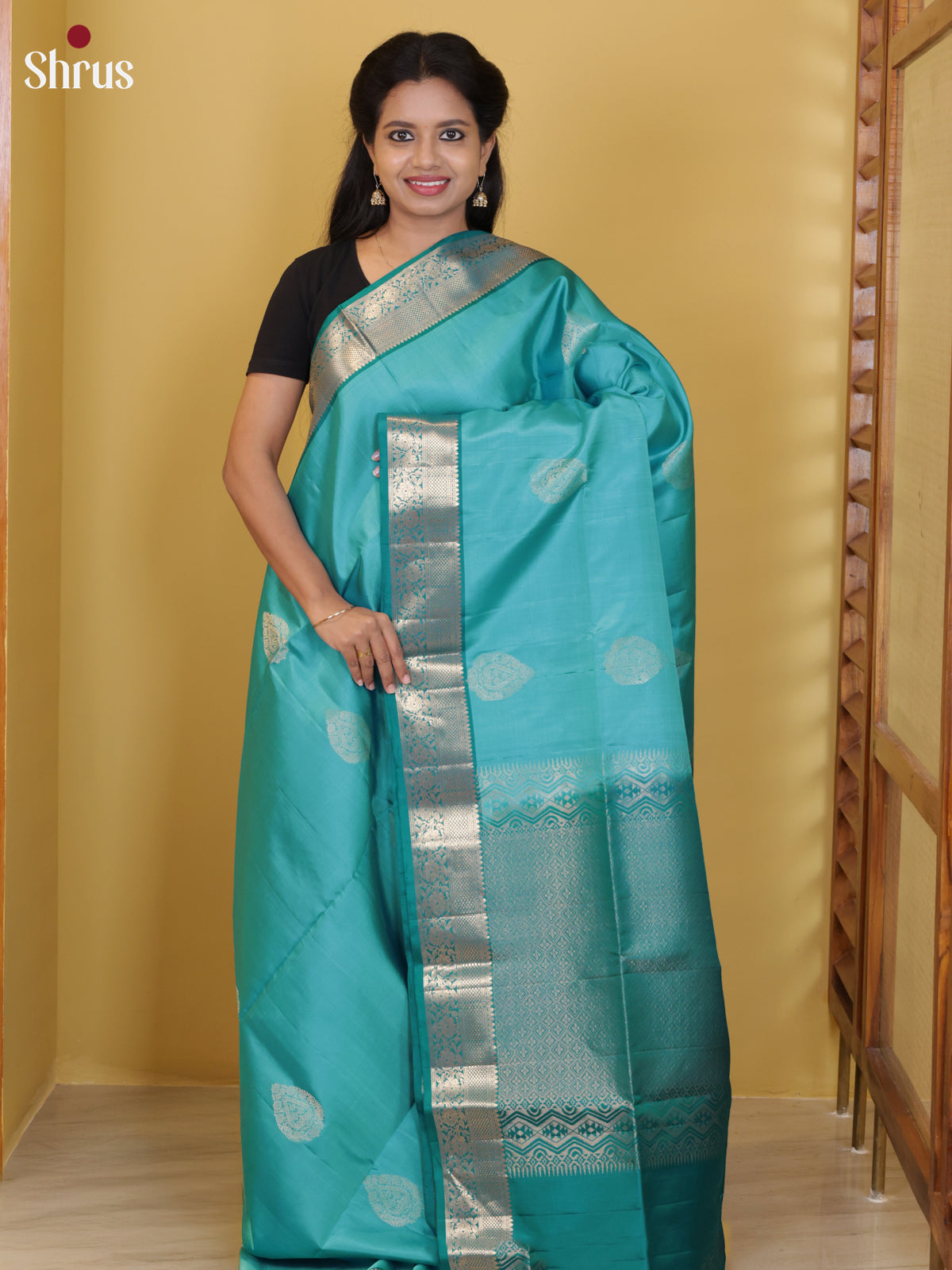 Buy Vivid Turquoise Soft Silk Saree With Silver Leaf Motifs & Zari Woven Border And Brocade Pallu