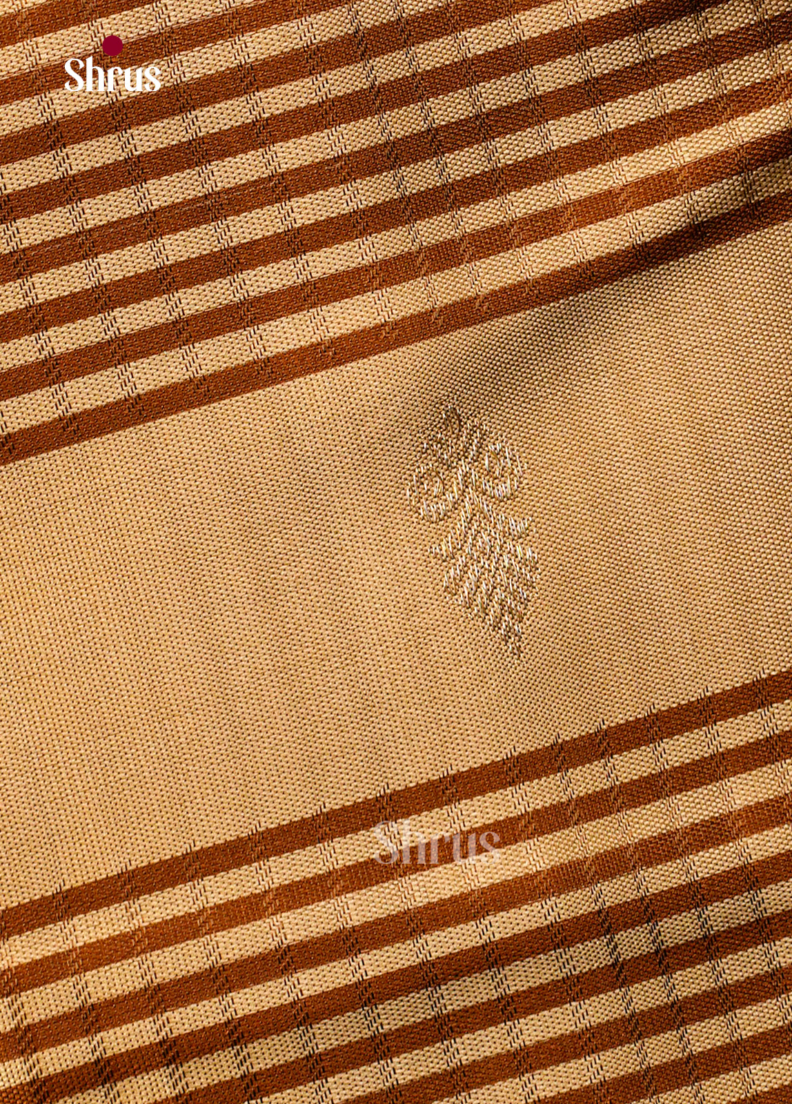 Unique Beige Kanchipuram Pattu Saree With Brown Checked Blocks & Buttas | Red Temple Zari Border