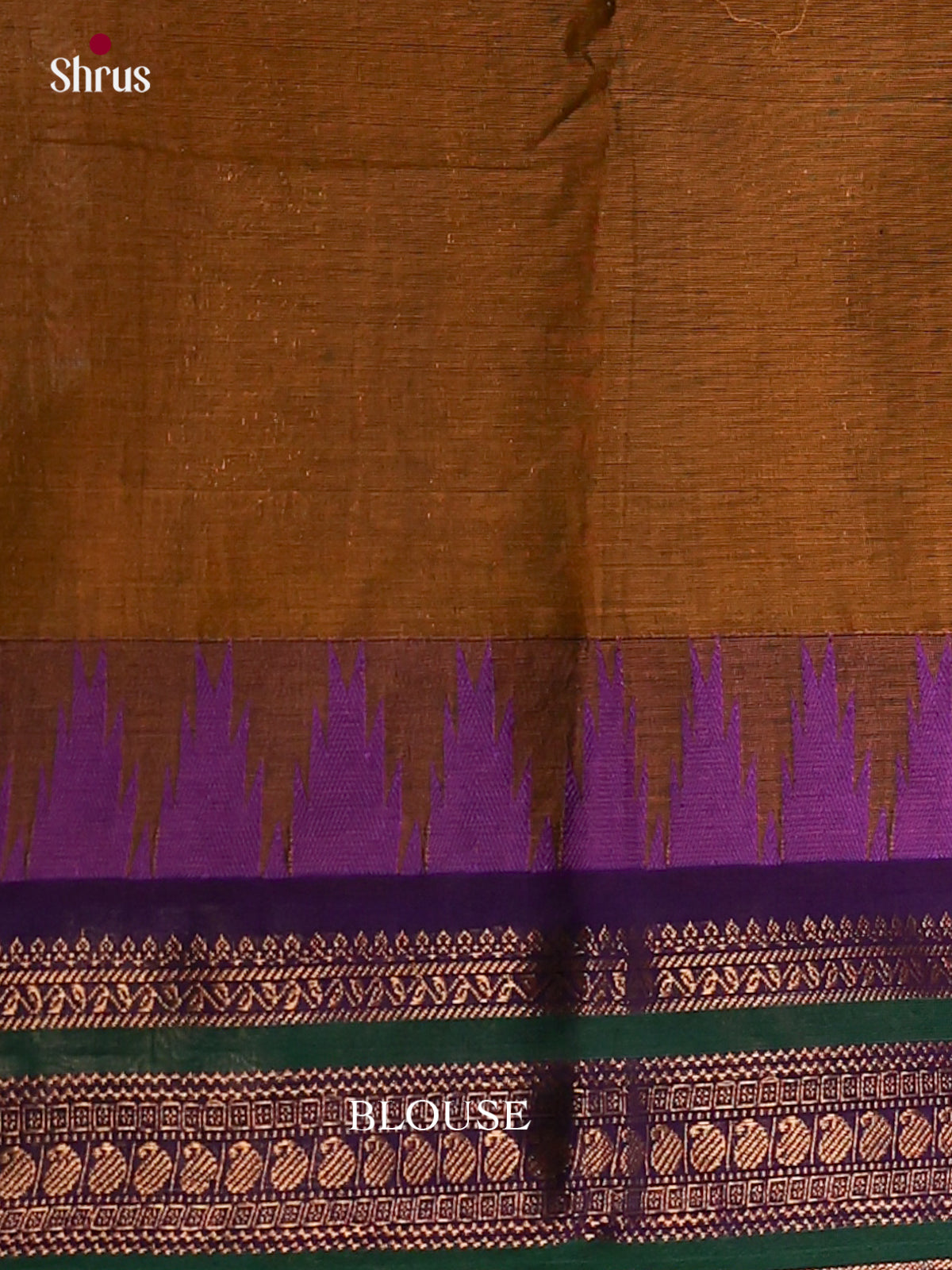 Unique Dark Mustard Chettinad Cotton Sarees With Thread Buttas & Violet Temple Zari Border