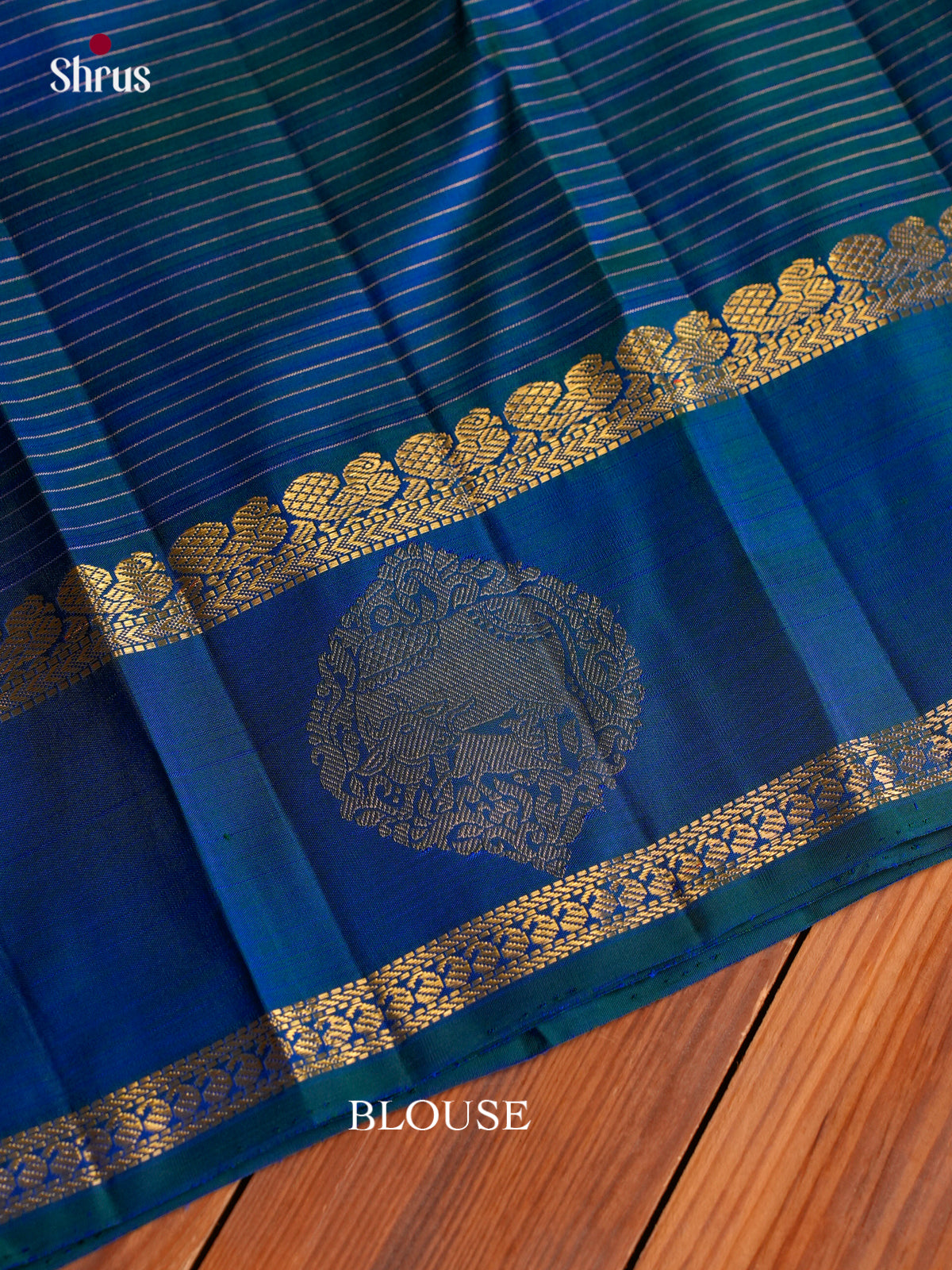 Unique Royal Blue Kanchipuram Pattu Saree With Gold Checks, Buttas & Self Border With Paisley Style Motifs