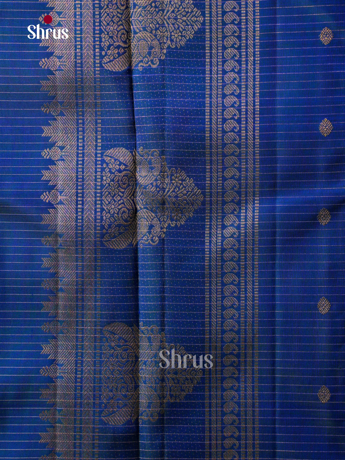 Unique Royal Blue Kanchipuram Pattu Sarees With Gold Checks, Buttas & Self Border With Paisley Style Motifs