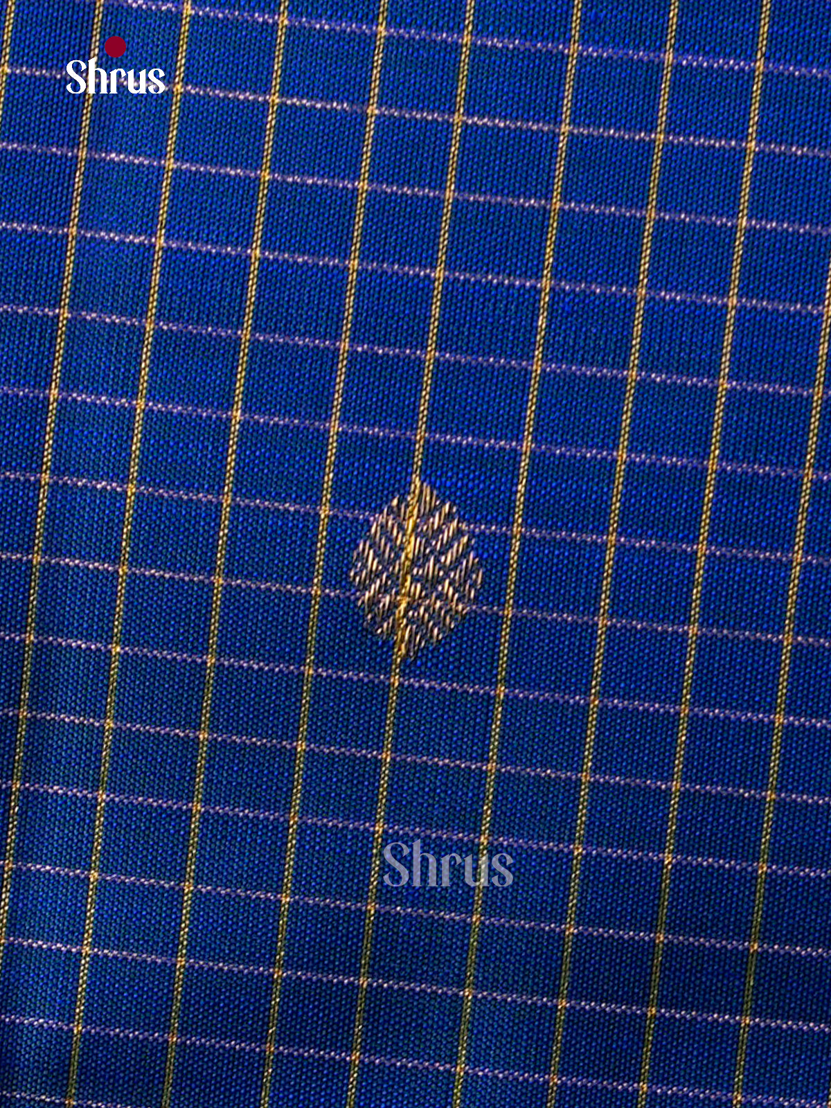 Unique Royal Blue Kanchipuram Sarees With Gold Checks, Buttas & Self Border With Paisley Style Motifs