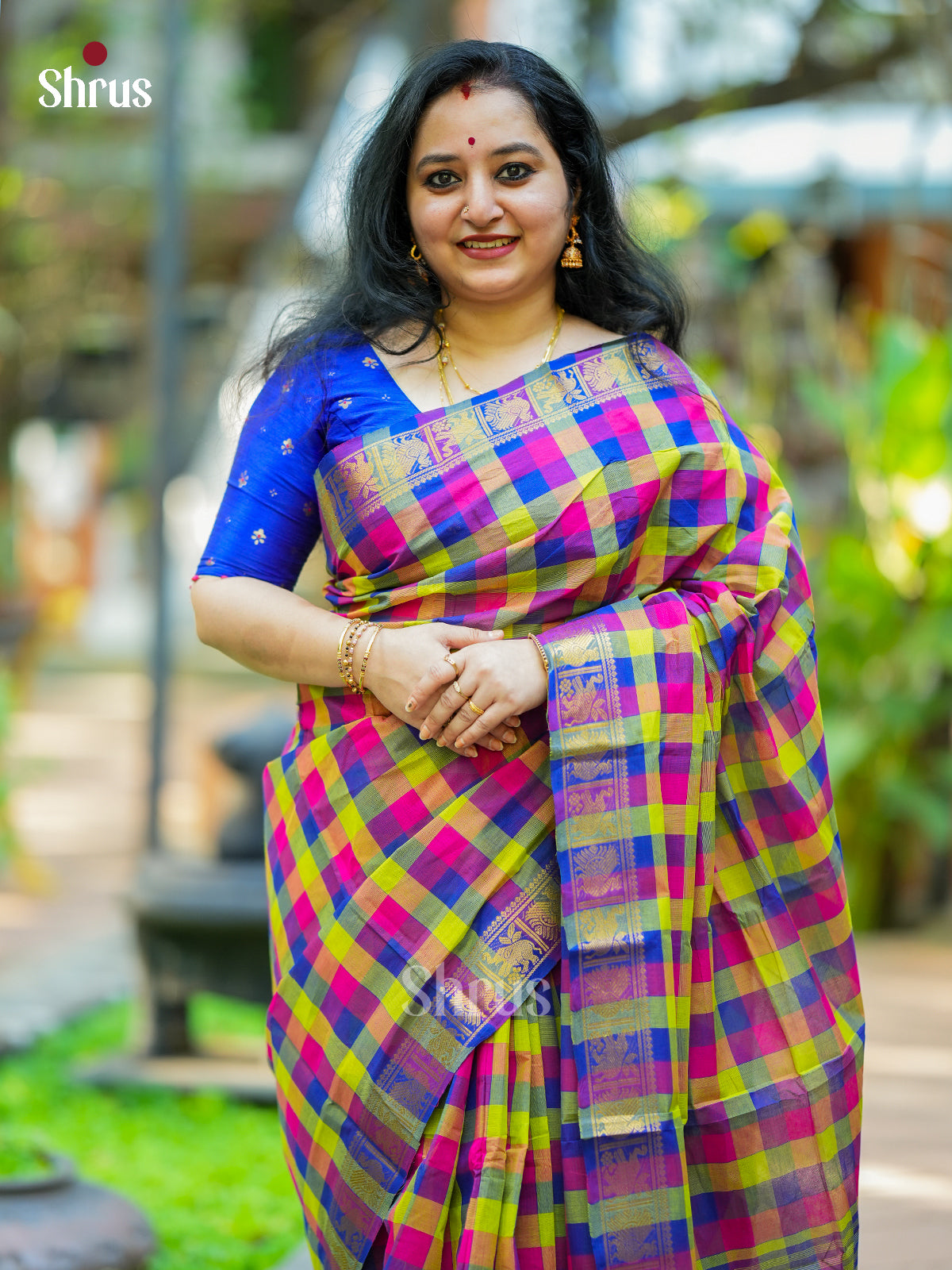 Vibrant Multicolor Chettinad Cotton Sarees With Big Checks, Violet Zari Border & Pallu
