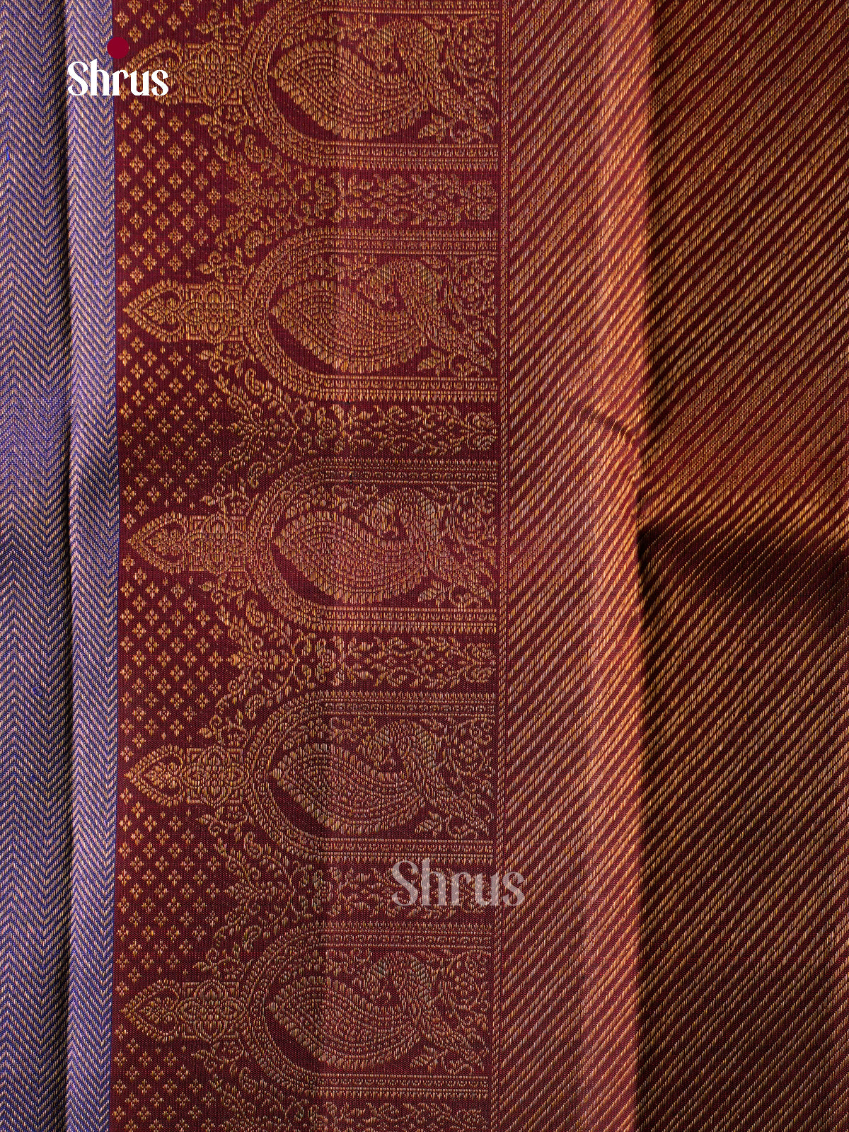 Violet Pattu Saree With Fine Chevron Weave | Maroon Red Border With Arches, Vines & Peacocks