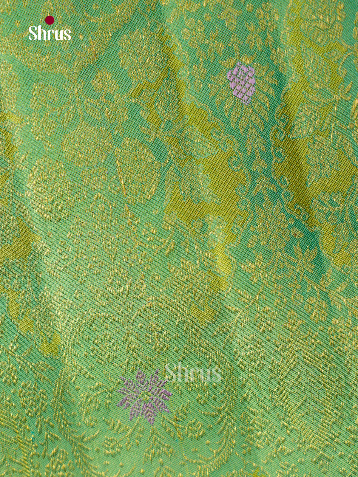 Vivid Lime Green Kanchipuram Silk Sarees With Floral Jaal Brocade & Aqua Blue Zari Border