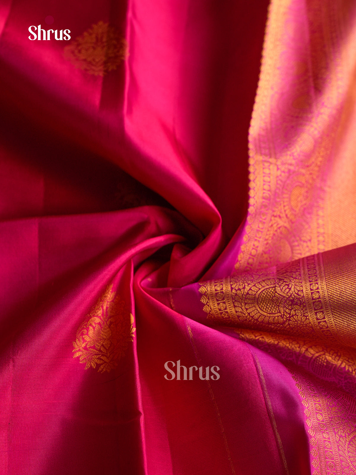 Vivid Rose Pink Silk Saree With Paisley Floral Motifs | Self Zari Border With Floral Vines